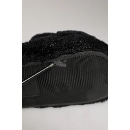 Black Faux Fur Panther Plush Flat Slides Shoes
