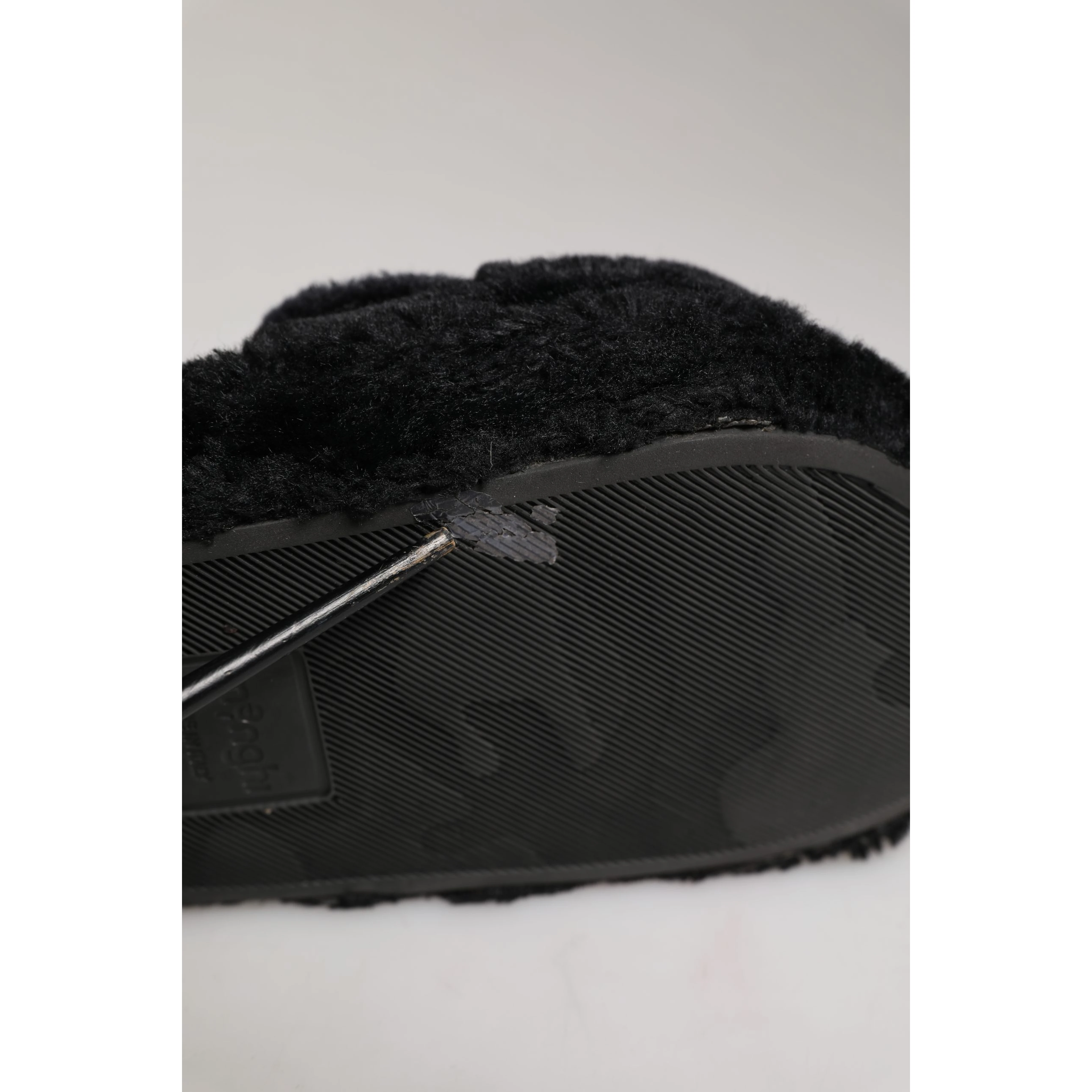 Black Faux Fur Panther Plush Flat Slides Shoes