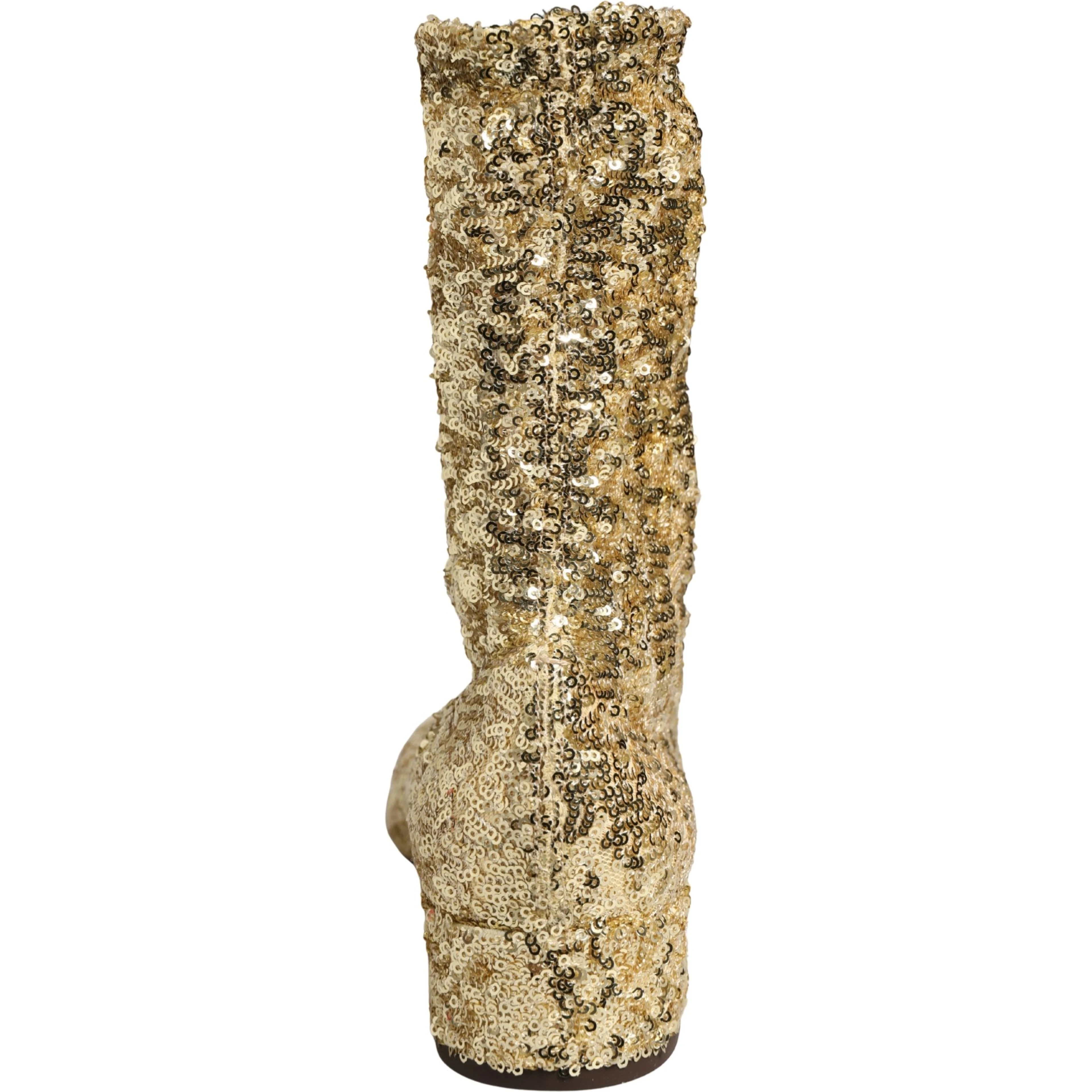 Gold Sequined Short Boots Stretch Shoes