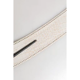 White Textured Leather Wide SilverMetal Buckle Belt