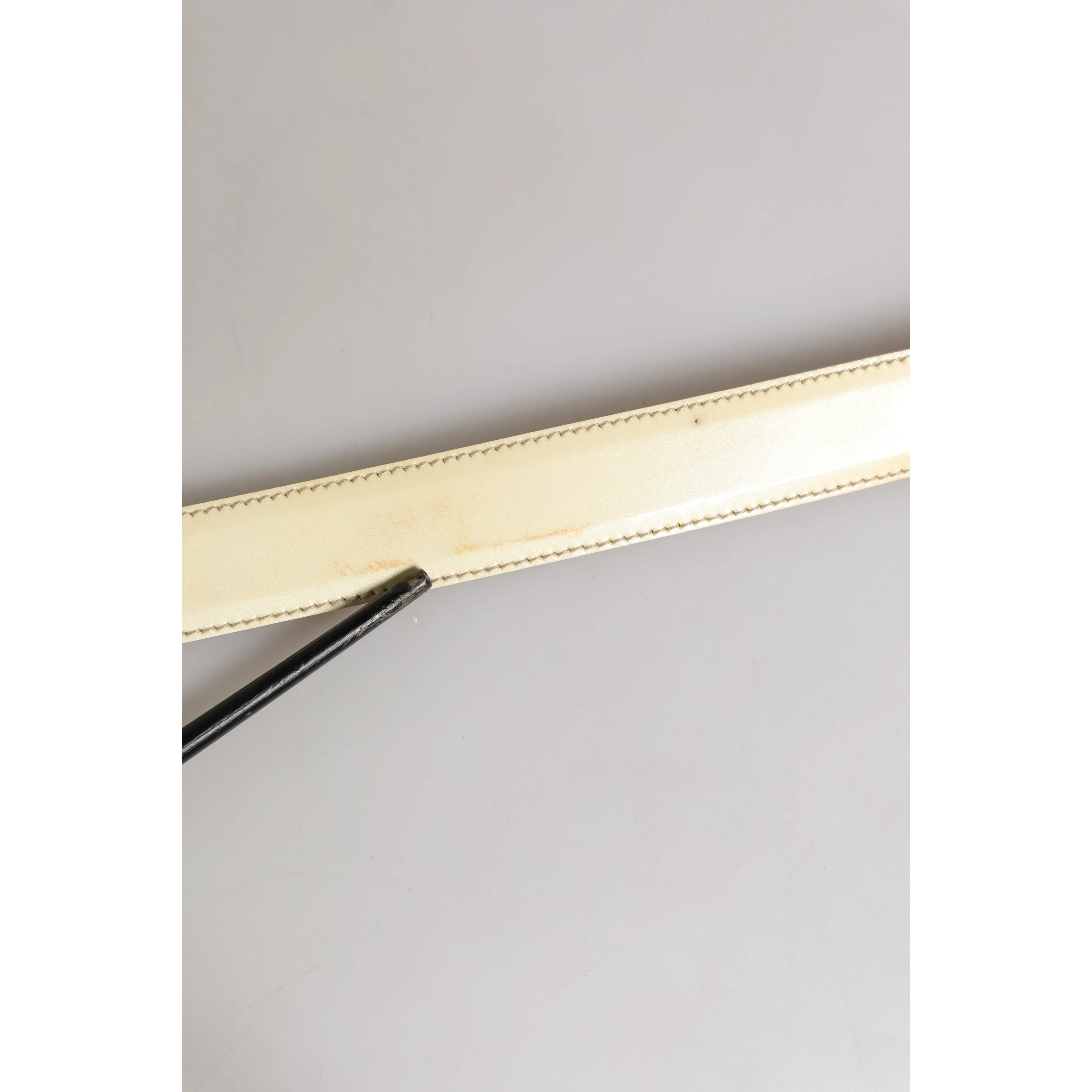 Beige Leather Logo Waist Women Gold Metal Buckle Belt