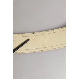 Beige Leather Logo Wide Waist Women Square Buckle Belt