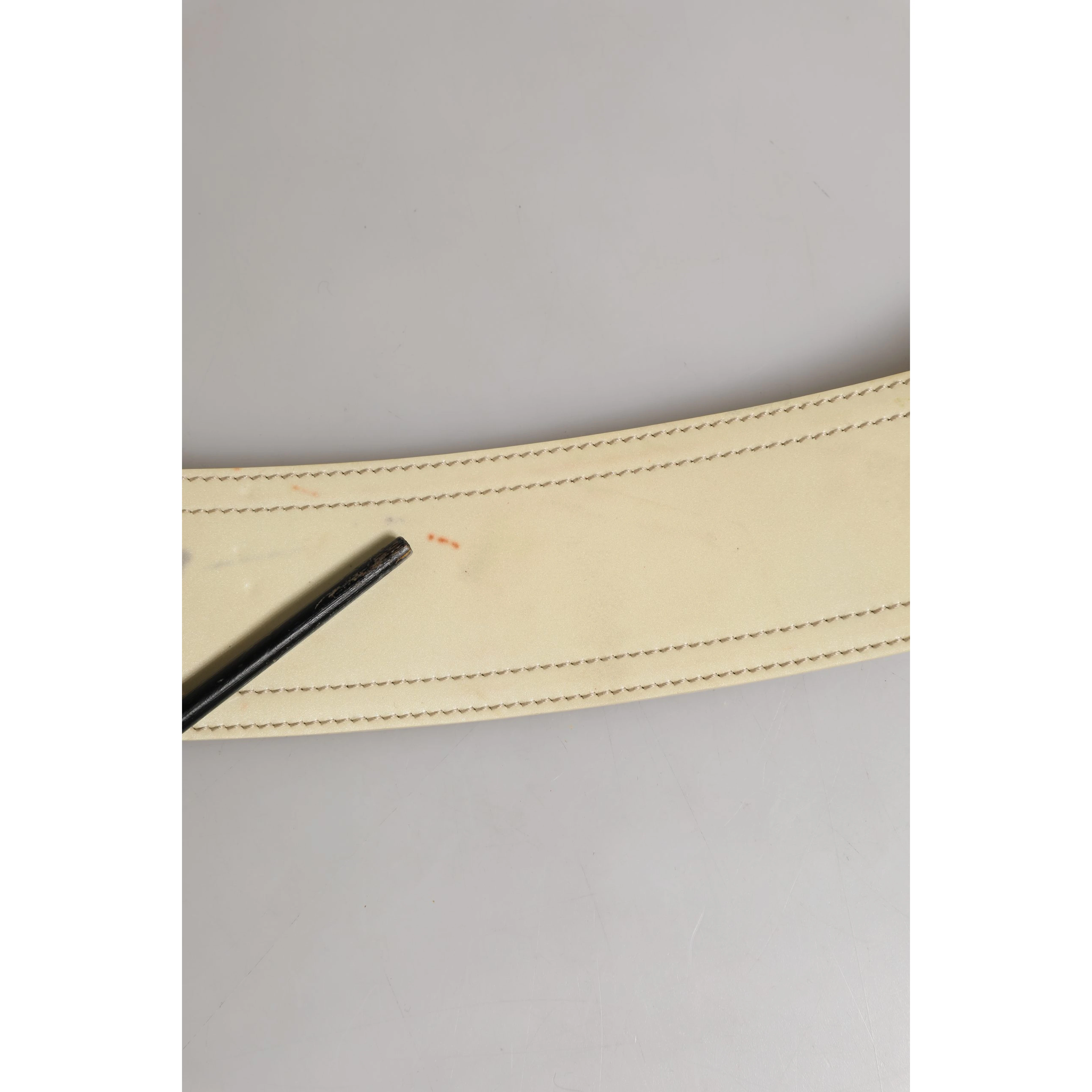Beige Leather Logo Wide Waist Women Square Buckle Belt