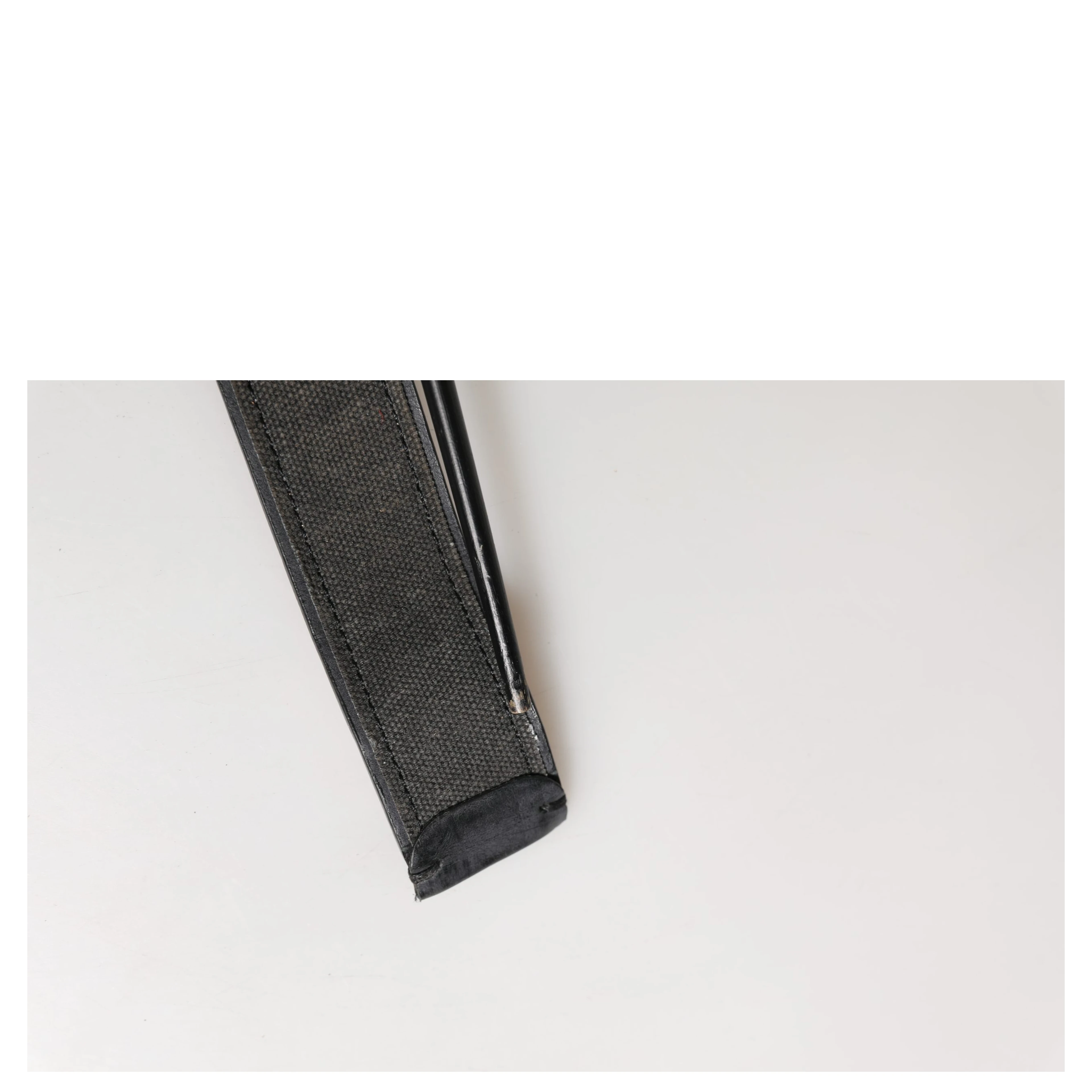 Black Leather Cotton Logo Metal Buckle Belt
