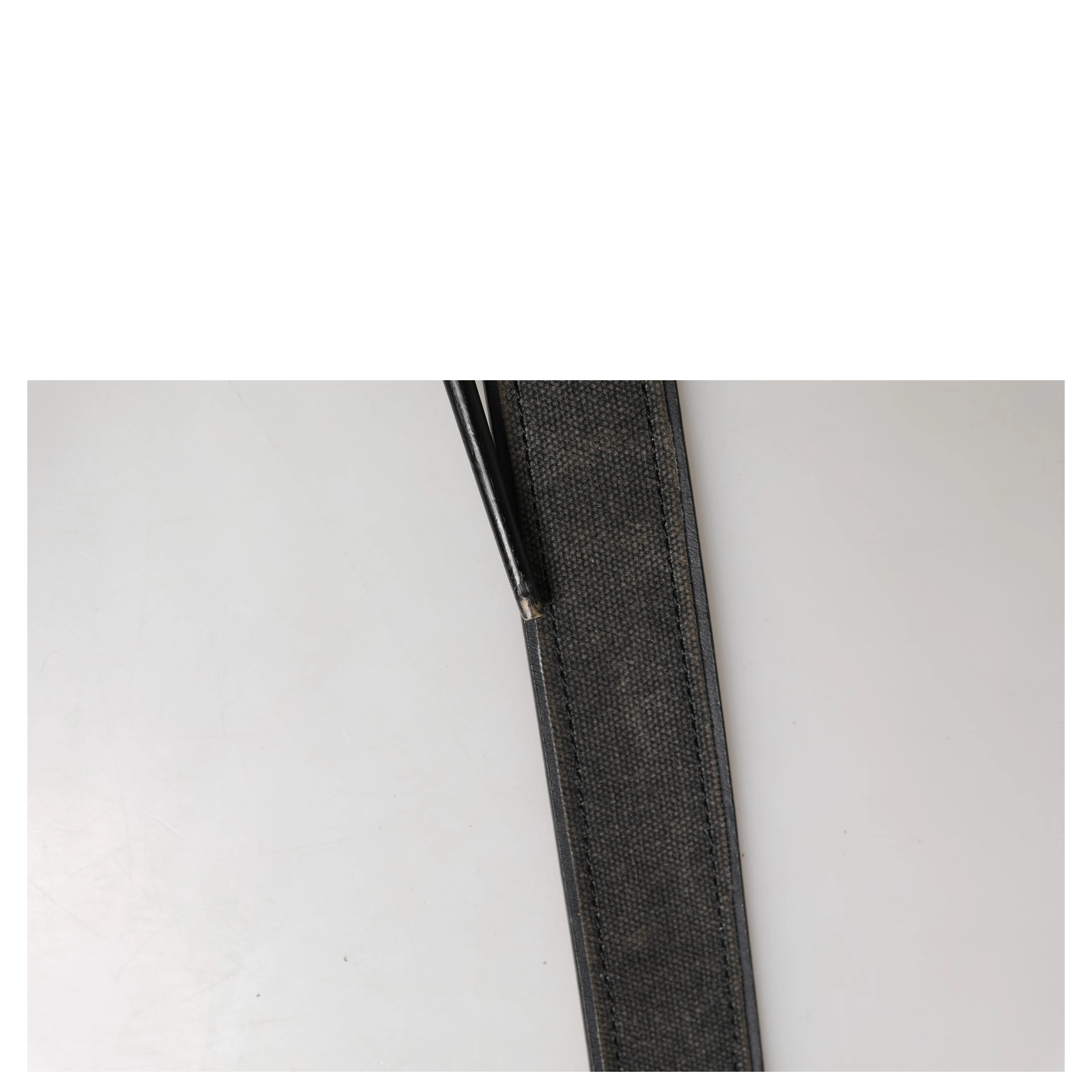 Black Leather Cotton Logo Metal Buckle Belt