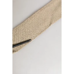 Beige Brown Leather Canvas Metal Buckle Belt