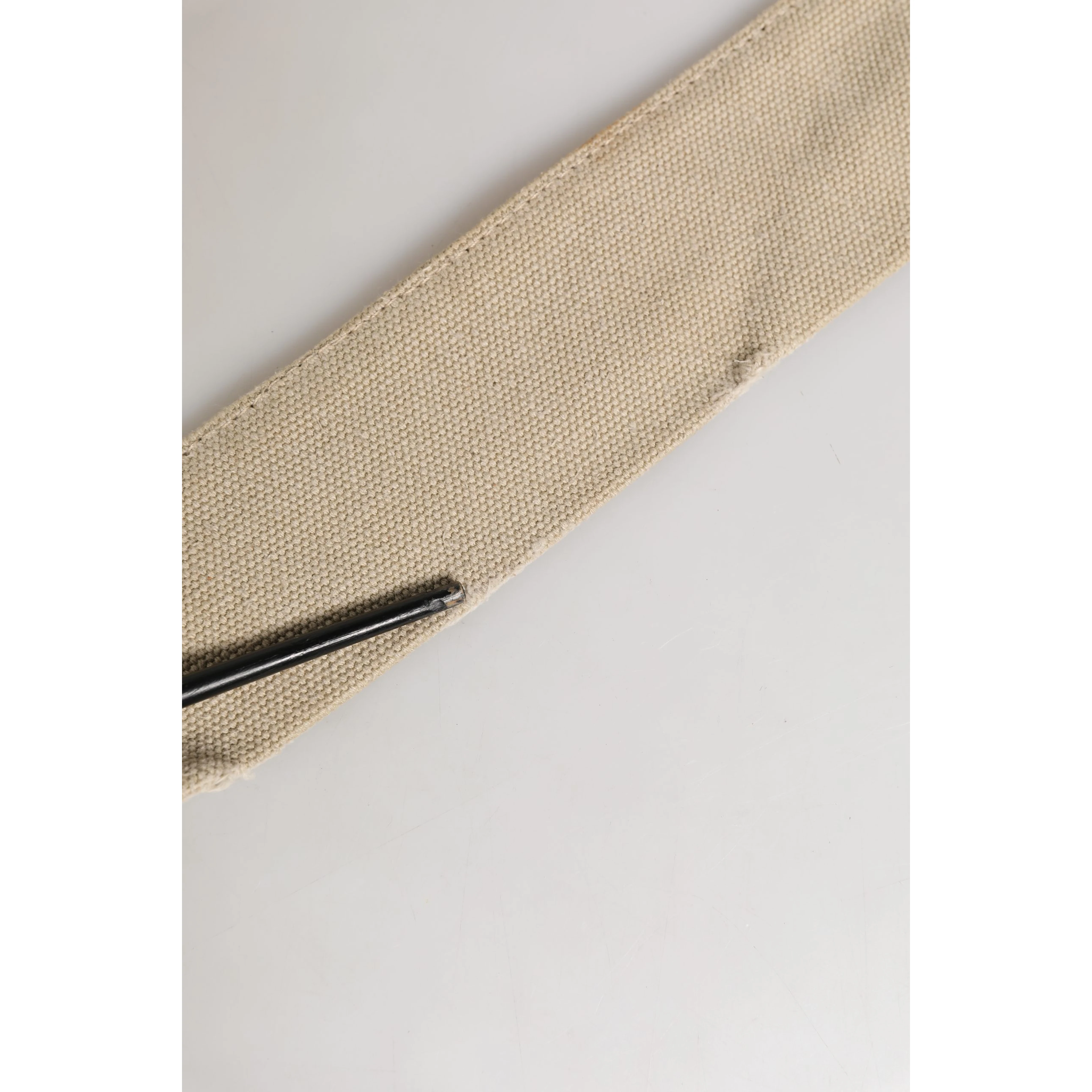 Beige Brown Leather Canvas Metal Buckle Belt