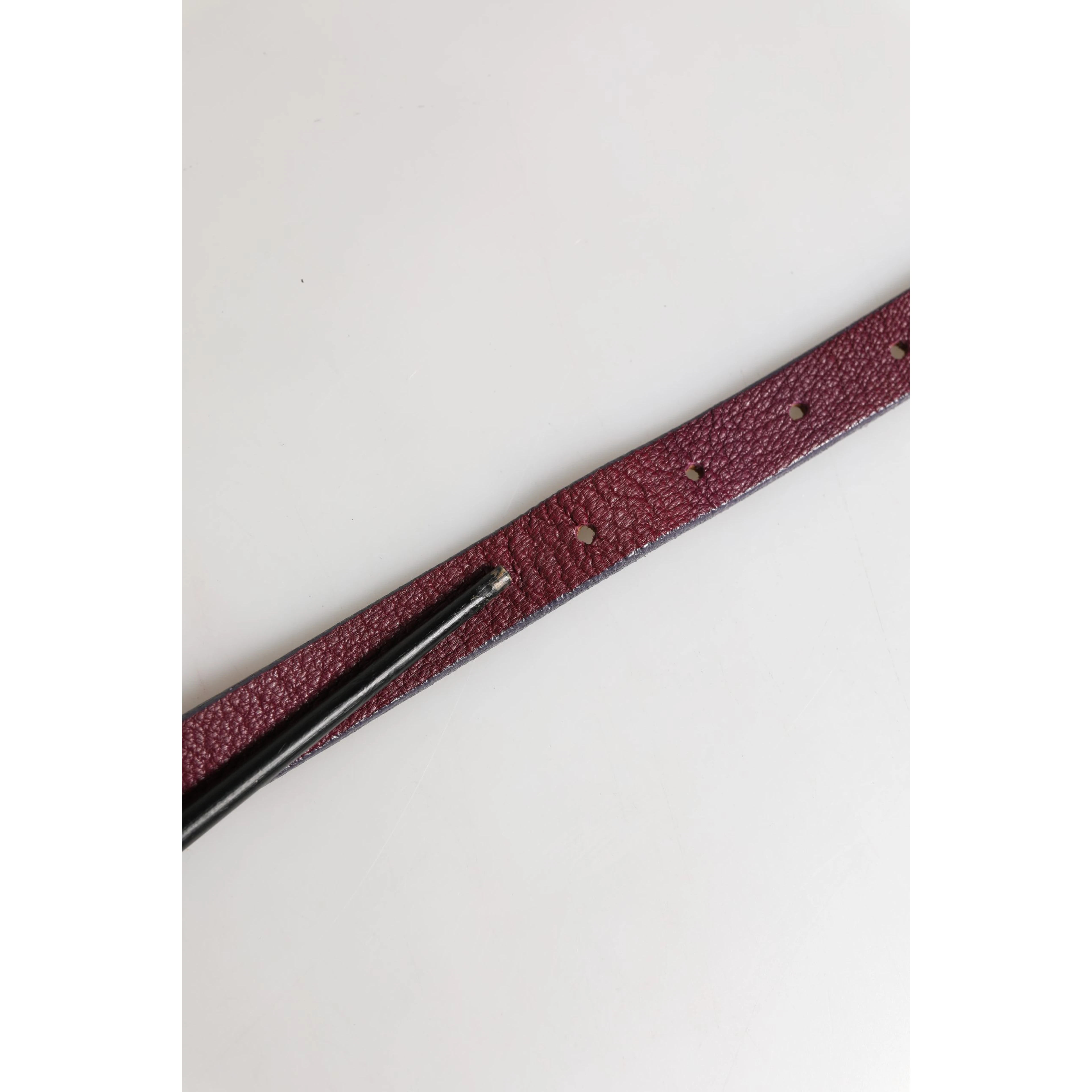 Maroon Leather Silver Metal Buckle Waist Women Belt