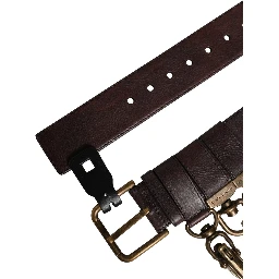 Men Brown Calfskin Leather Metal Buckle Belt