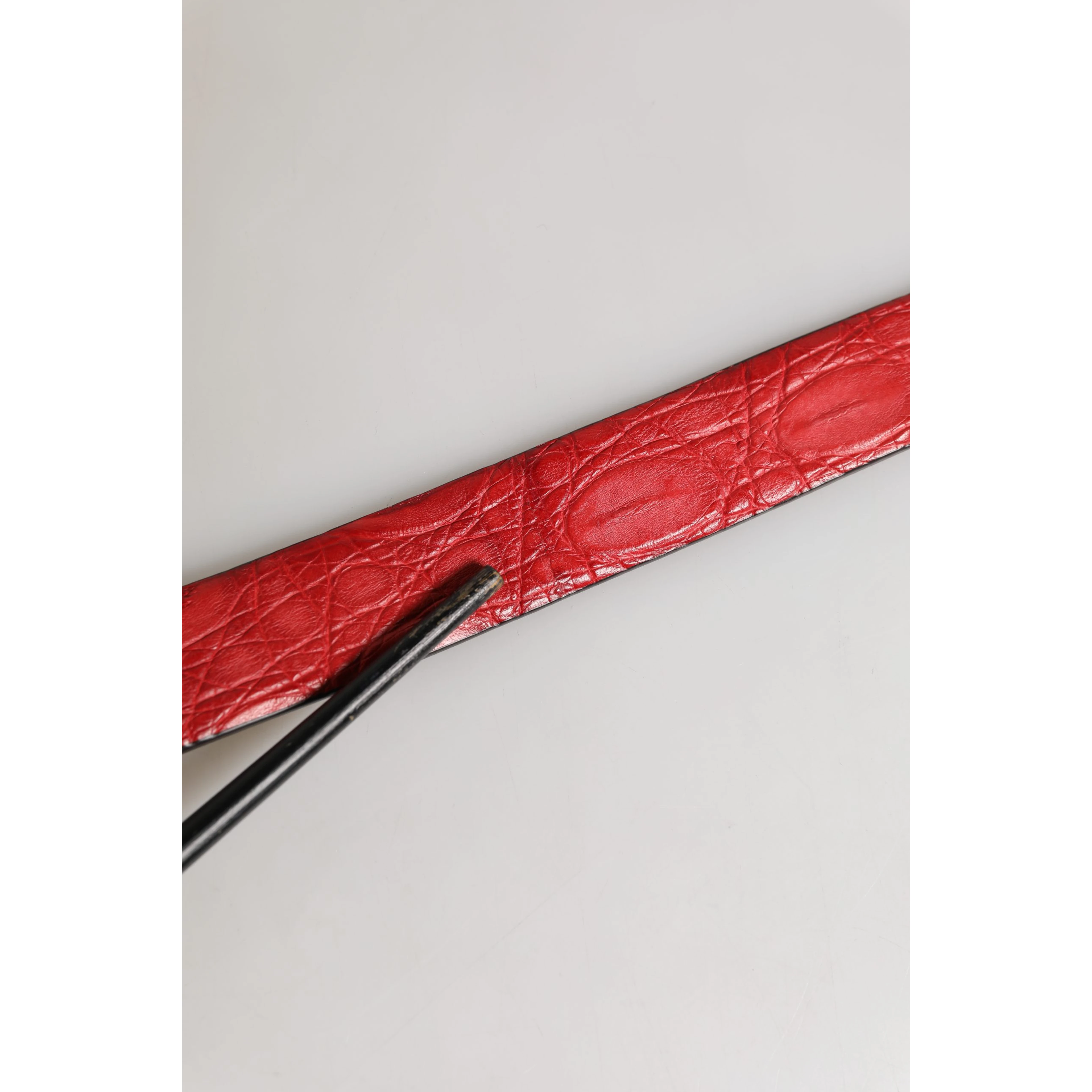 Men Red Exotic Leather Metal Buckle Belt