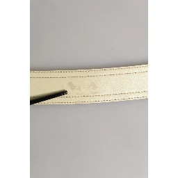 Beige Leather Logo Wide Waist Women Square Buckle Belt