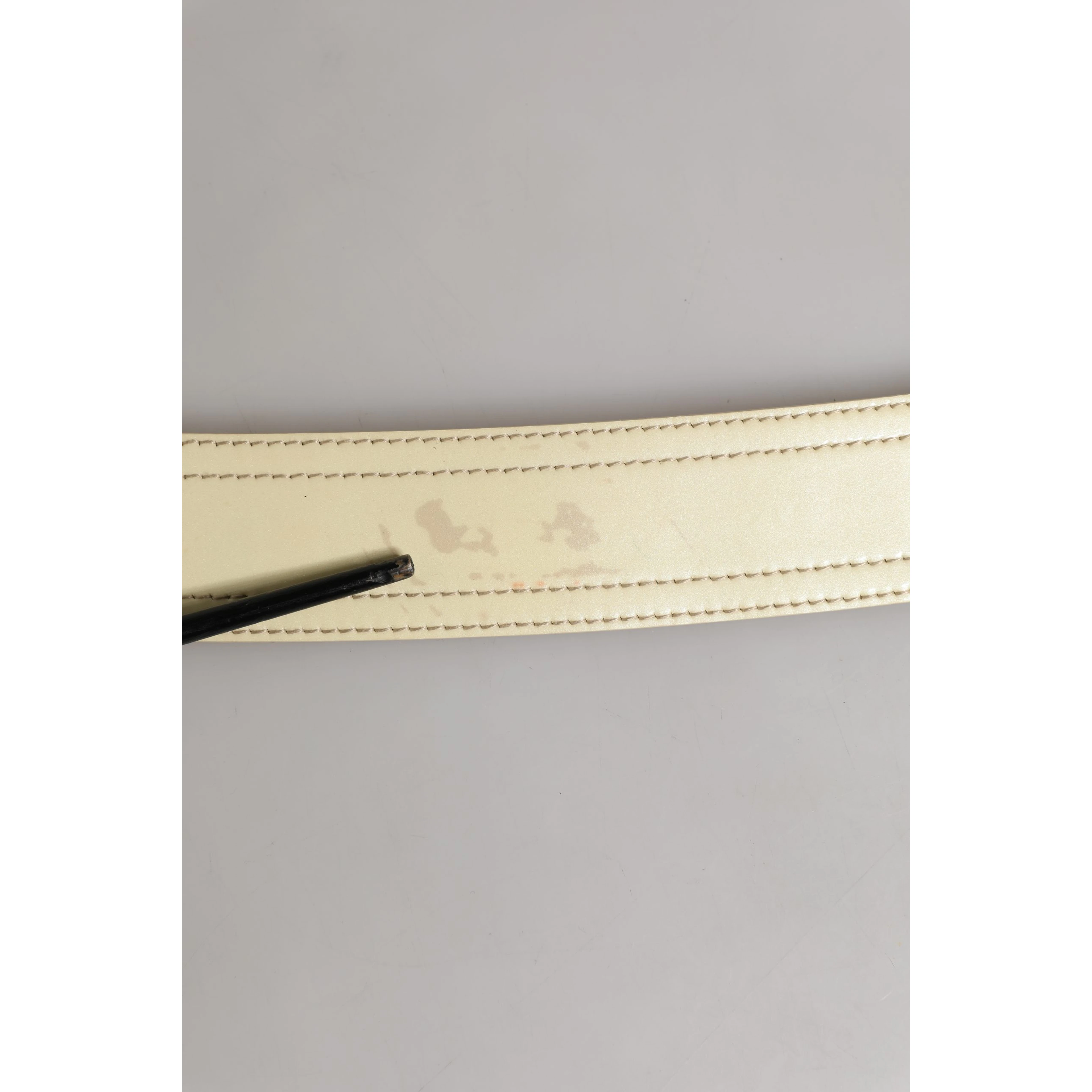 Beige Leather Logo Wide Waist Women Square Buckle Belt