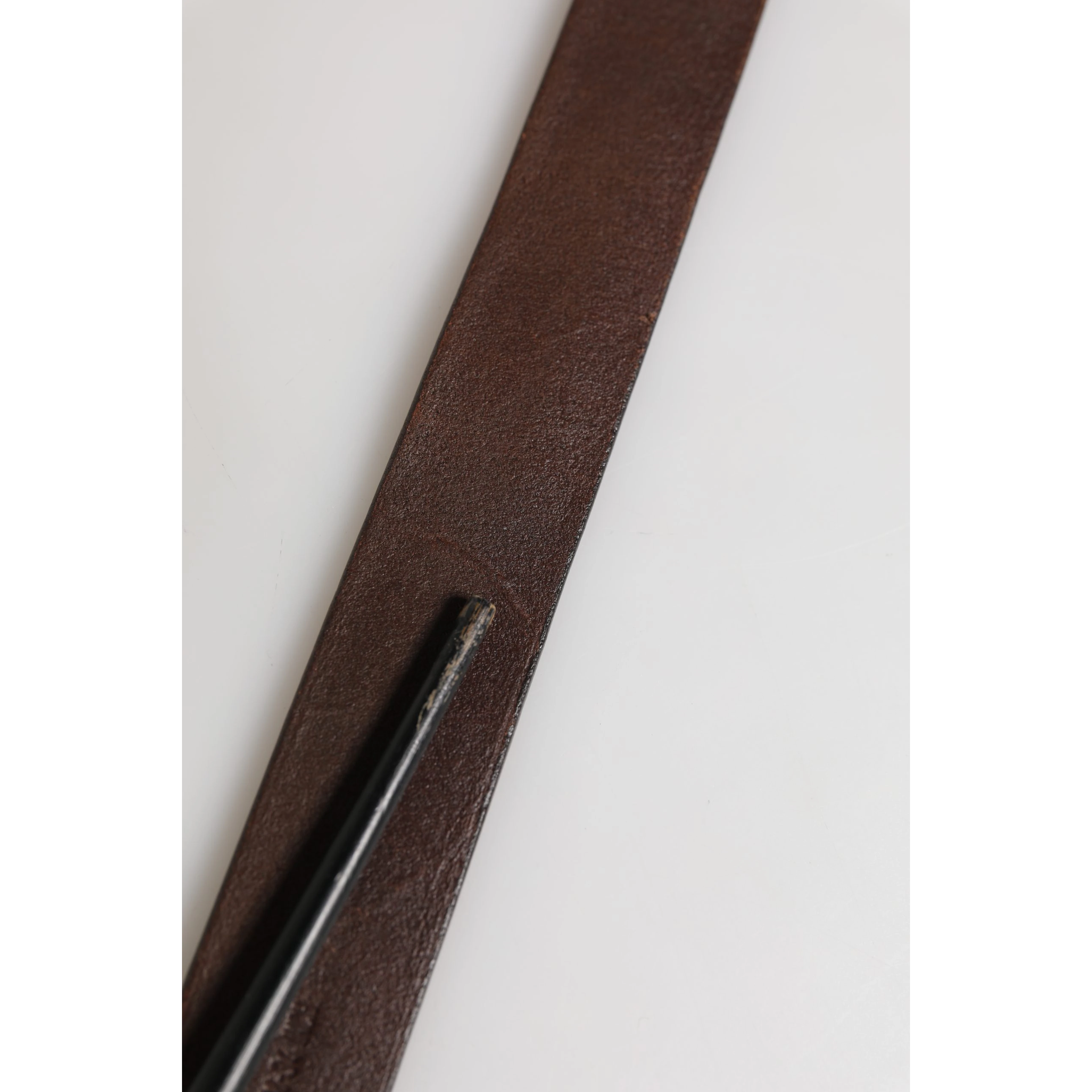 Men Brown Calf Leather Logo Metal Buckle Belt
