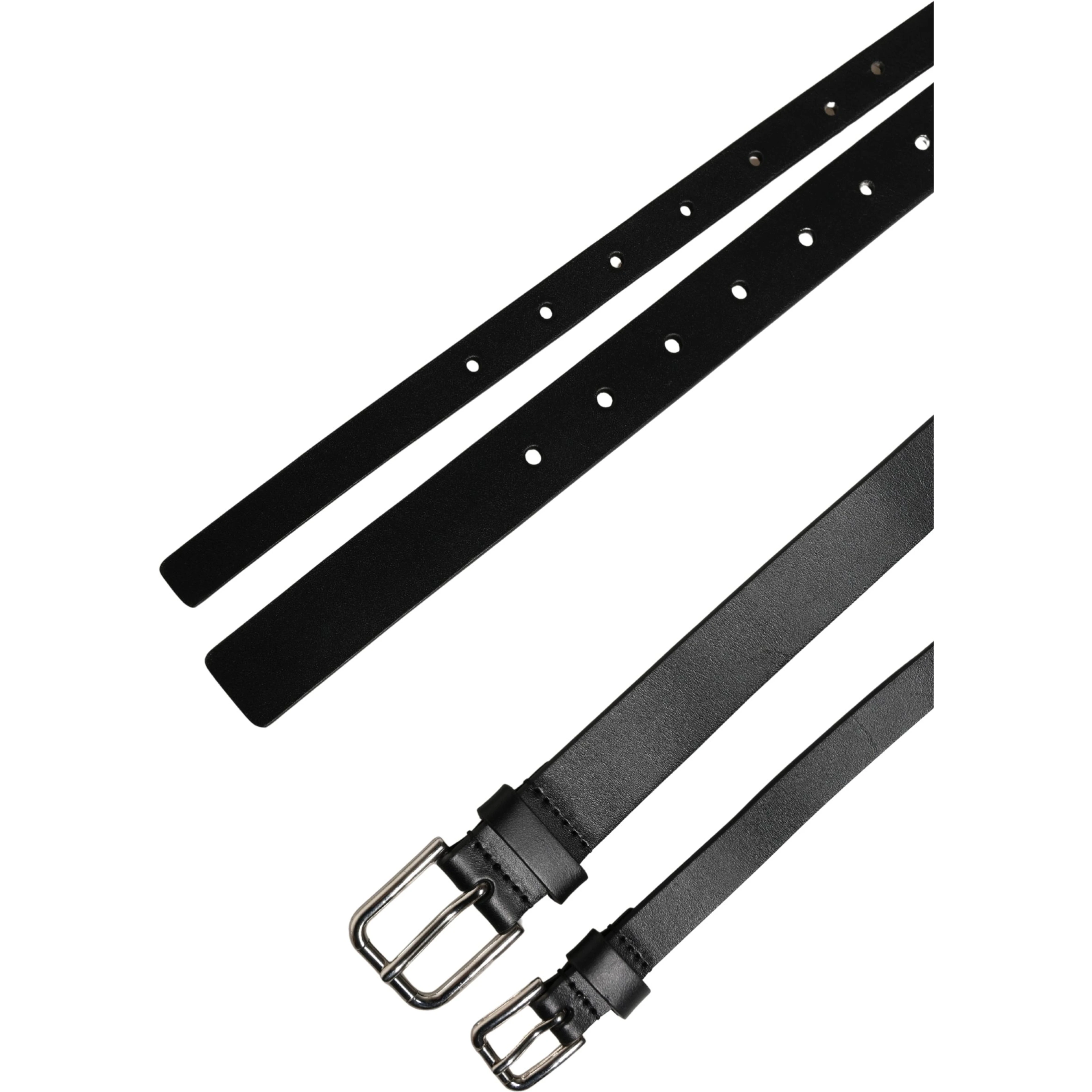 Black Double Strap Leather Silver Buckle Belt