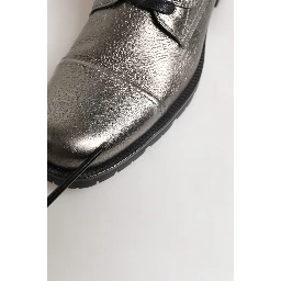 Metallic Silver Combat Biker Mid Calf Boots Shoes