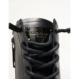 Black Leather Trek Sole Combat Boots Shoes
