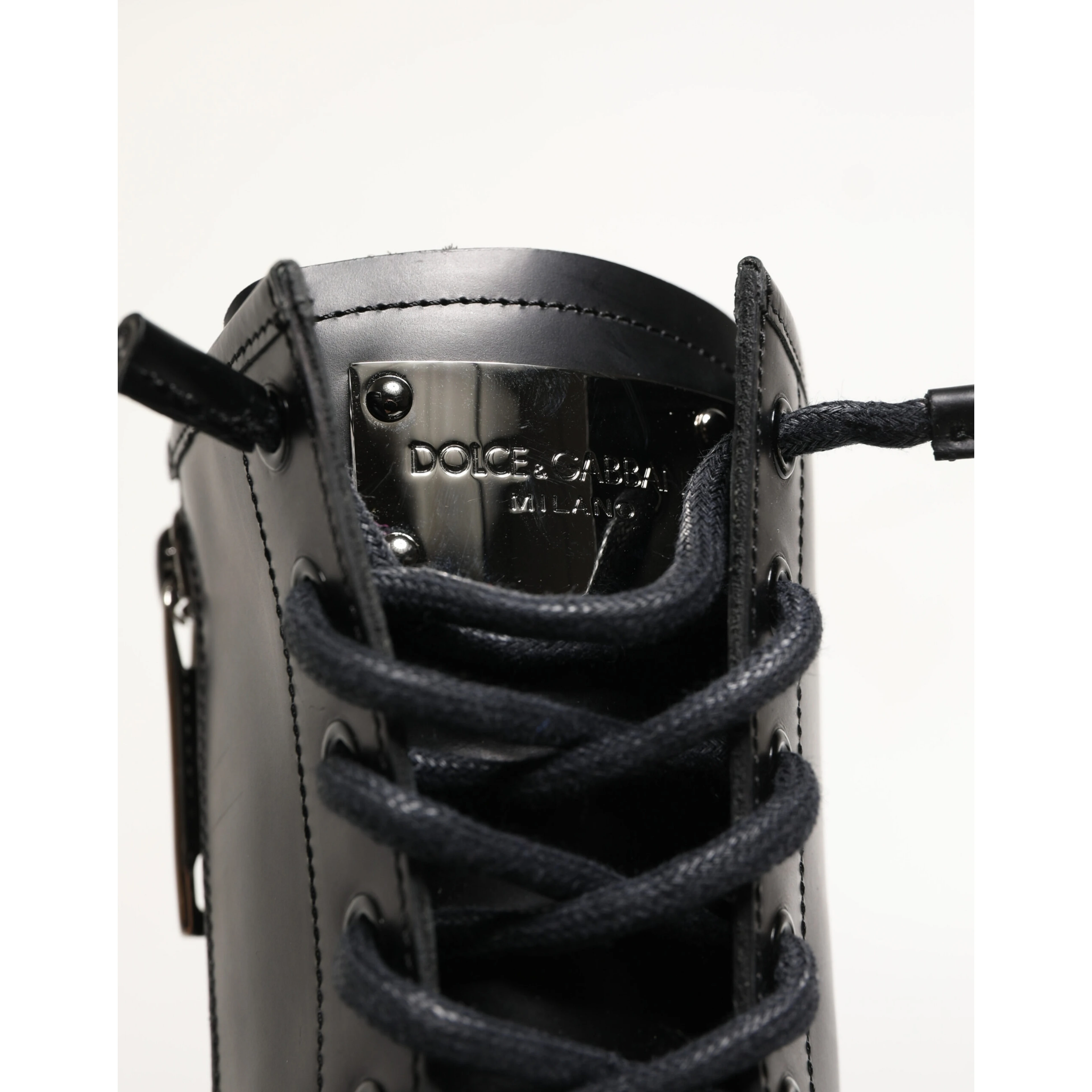Black Leather Trek Sole Combat Boots Shoes