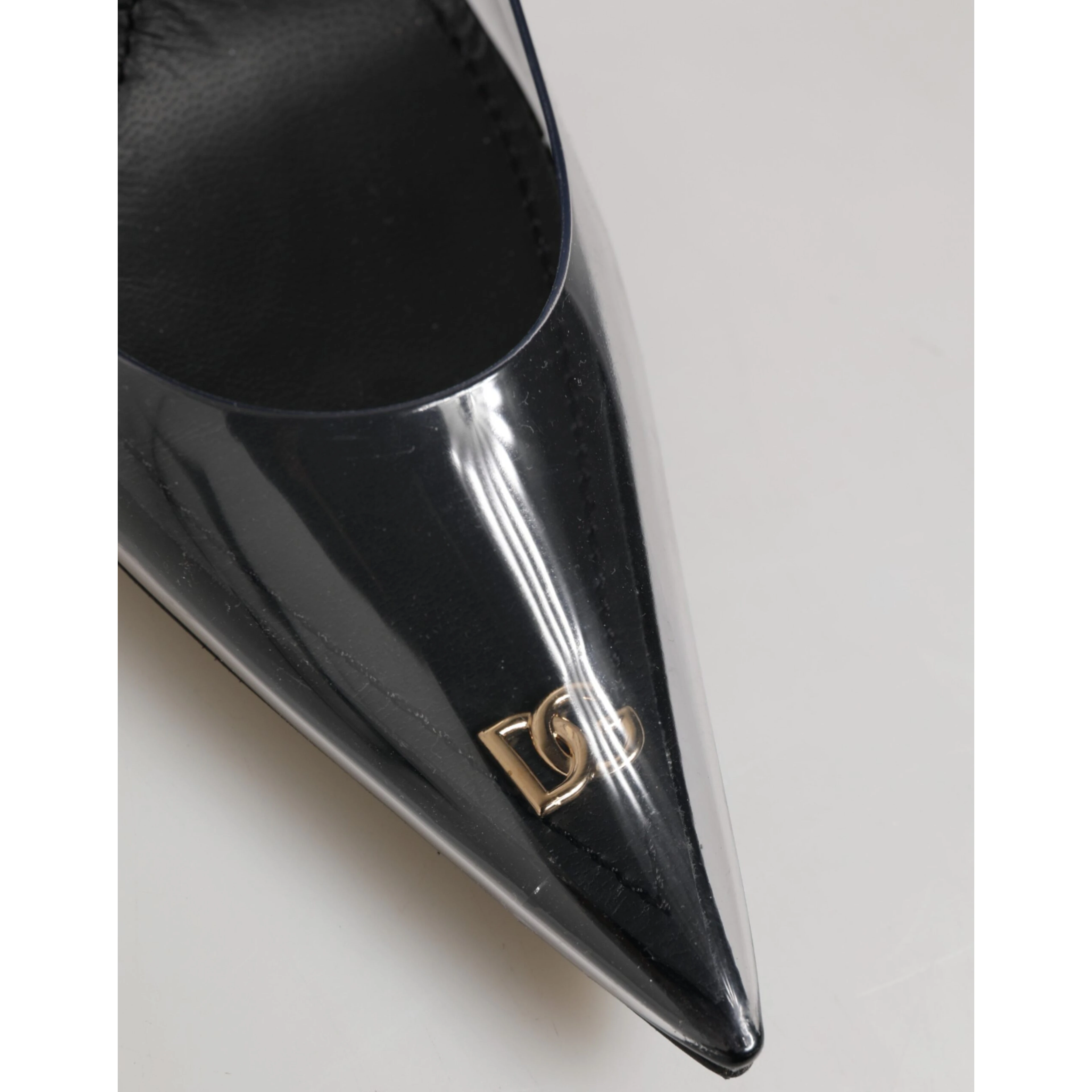 Black Leather Clear PVC Slingback Pumps Shoes
