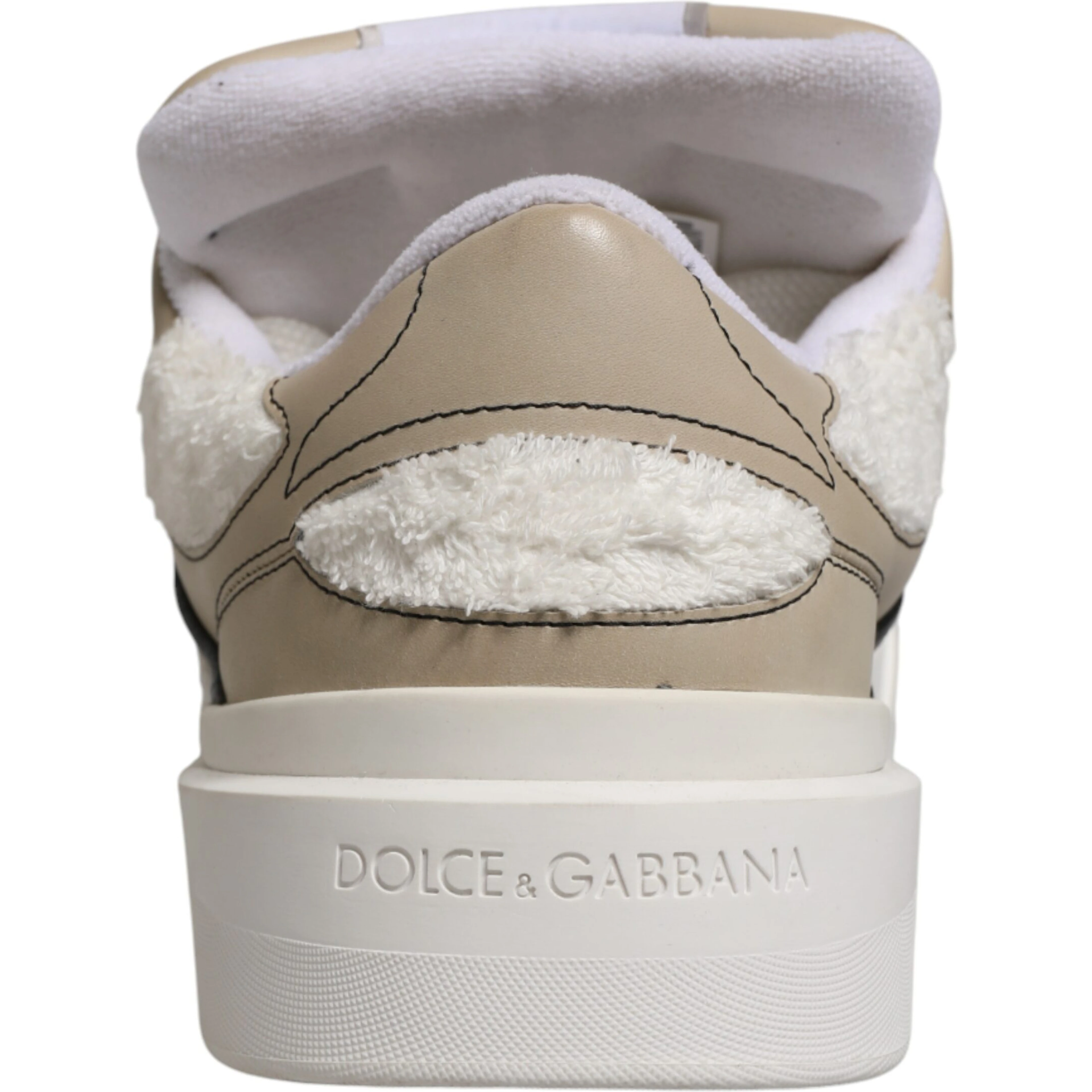 White Beige Faux Shearling Low Top Sneakers Shoes