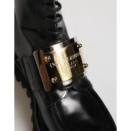 Black Leather DG Plaque Lace Up Boots Shoes