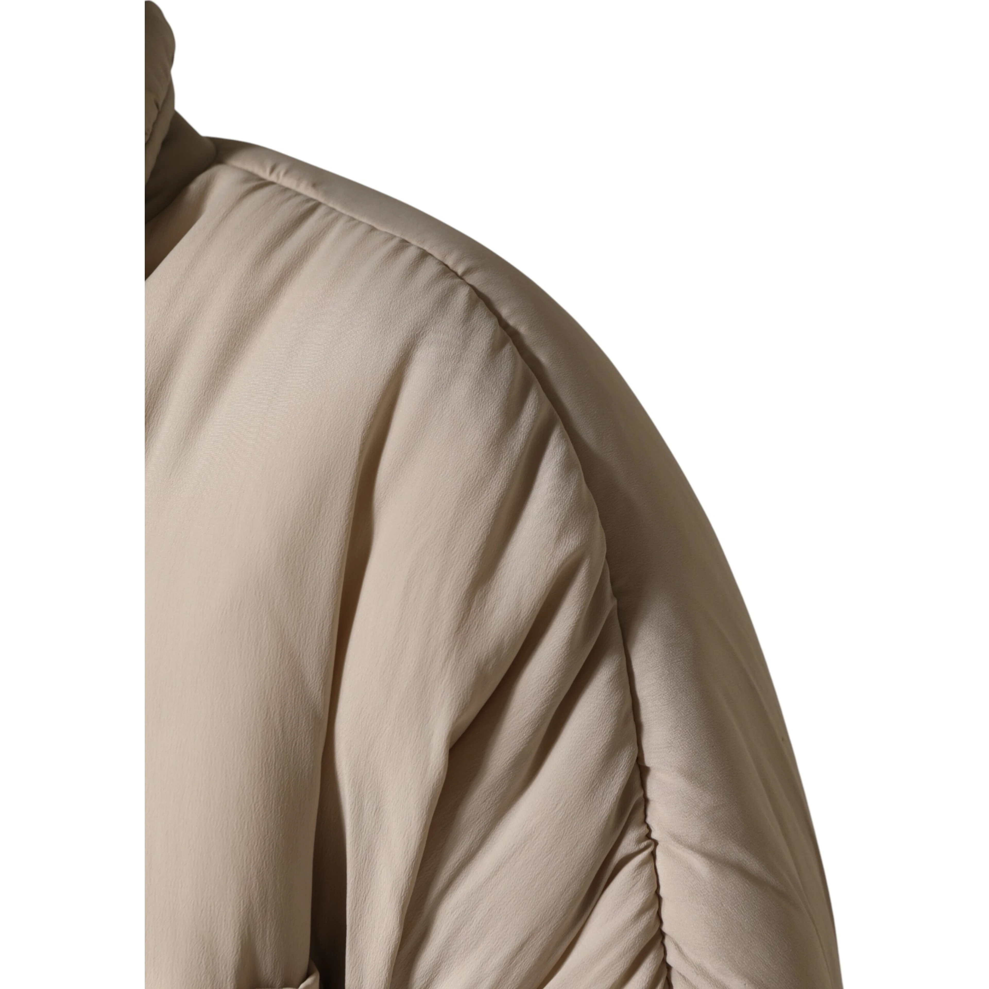 Beige Padded Collared Long Trench Coat Jacket