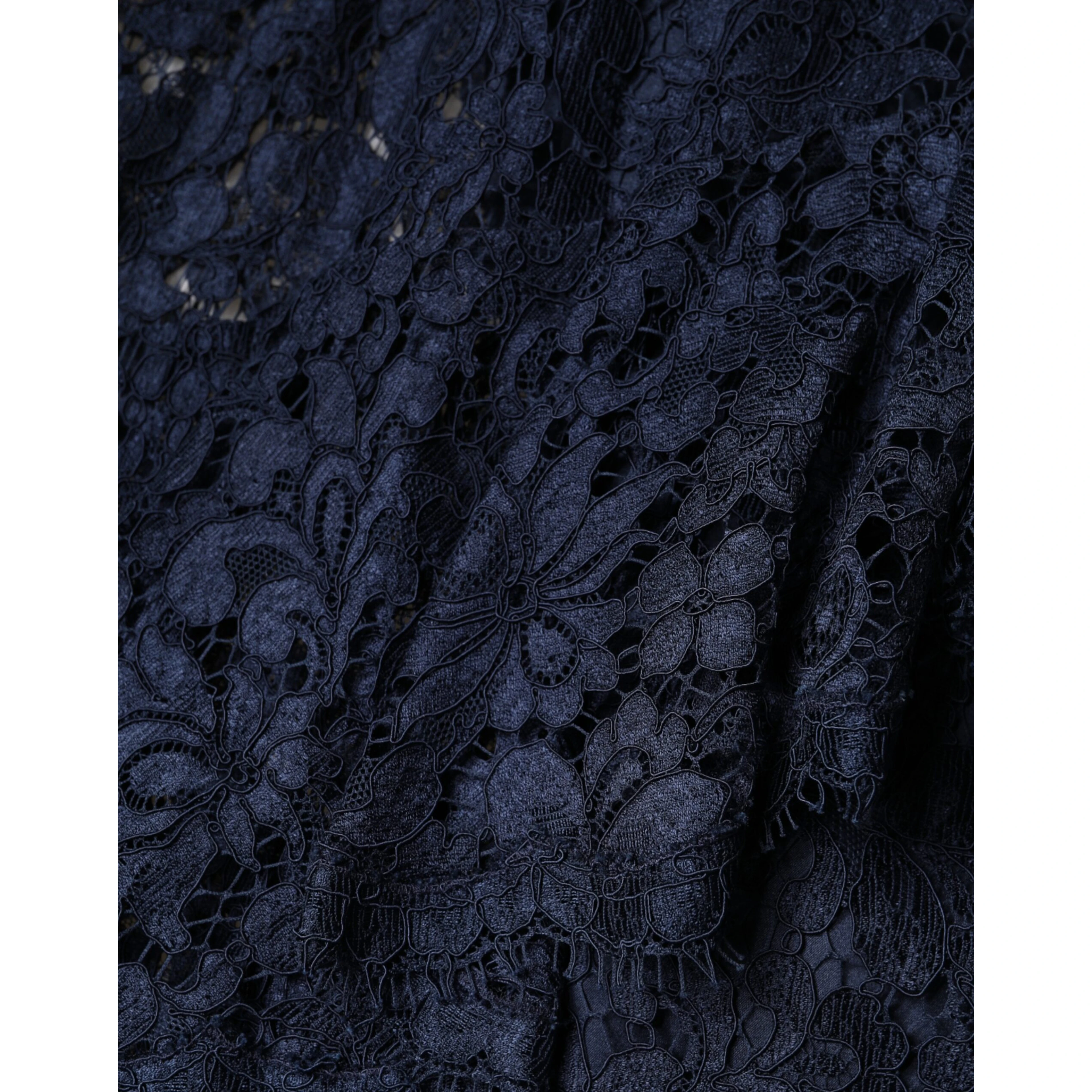 Blue Lace Ruffle A-line Knee Length Dress