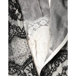 Black White Lace Silk Blend MaxiSheath Dress