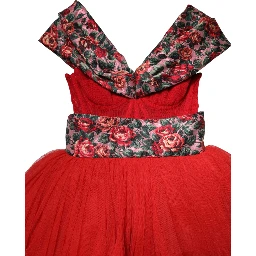 Red Floral Off Shoulder A-line Gown Dress