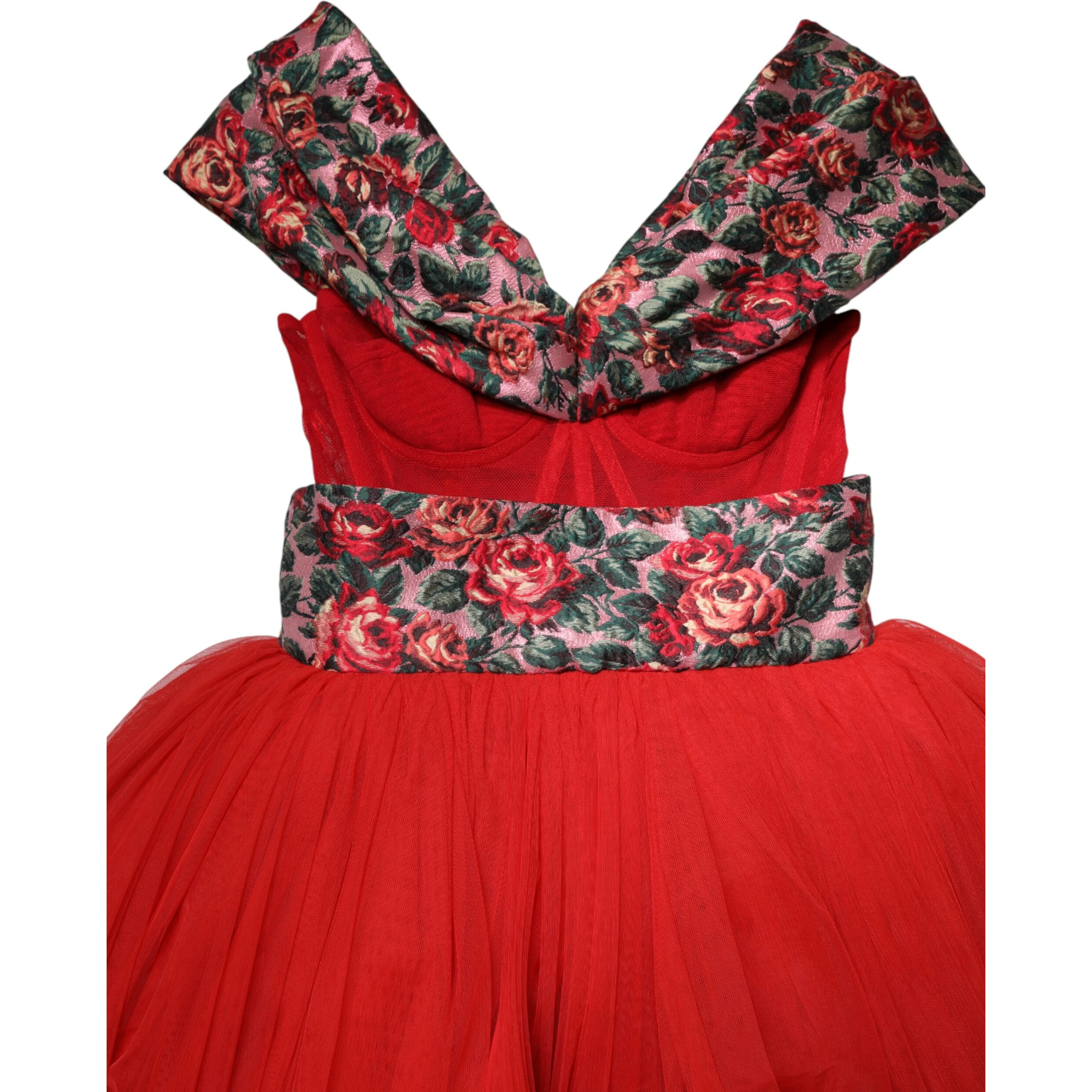 Red Floral Off Shoulder A-line Gown Dress