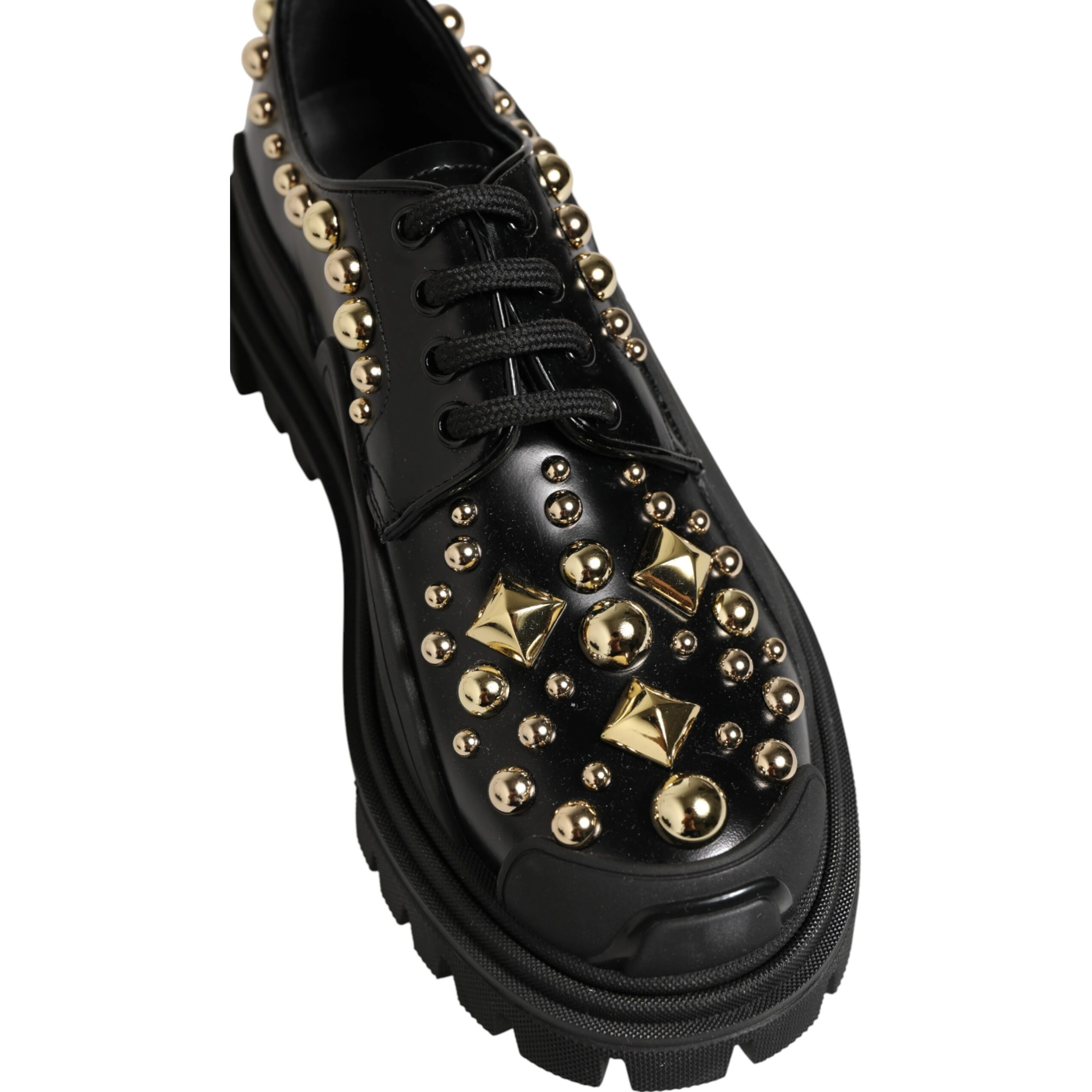 Black Leather Jeweled Crystals Derby Shoes