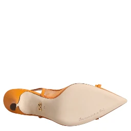 Orange Leather Mesh Heels Slingback  Shoes
