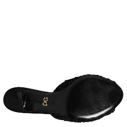 Black Embroidered Slip On Heels Slides Shoes
