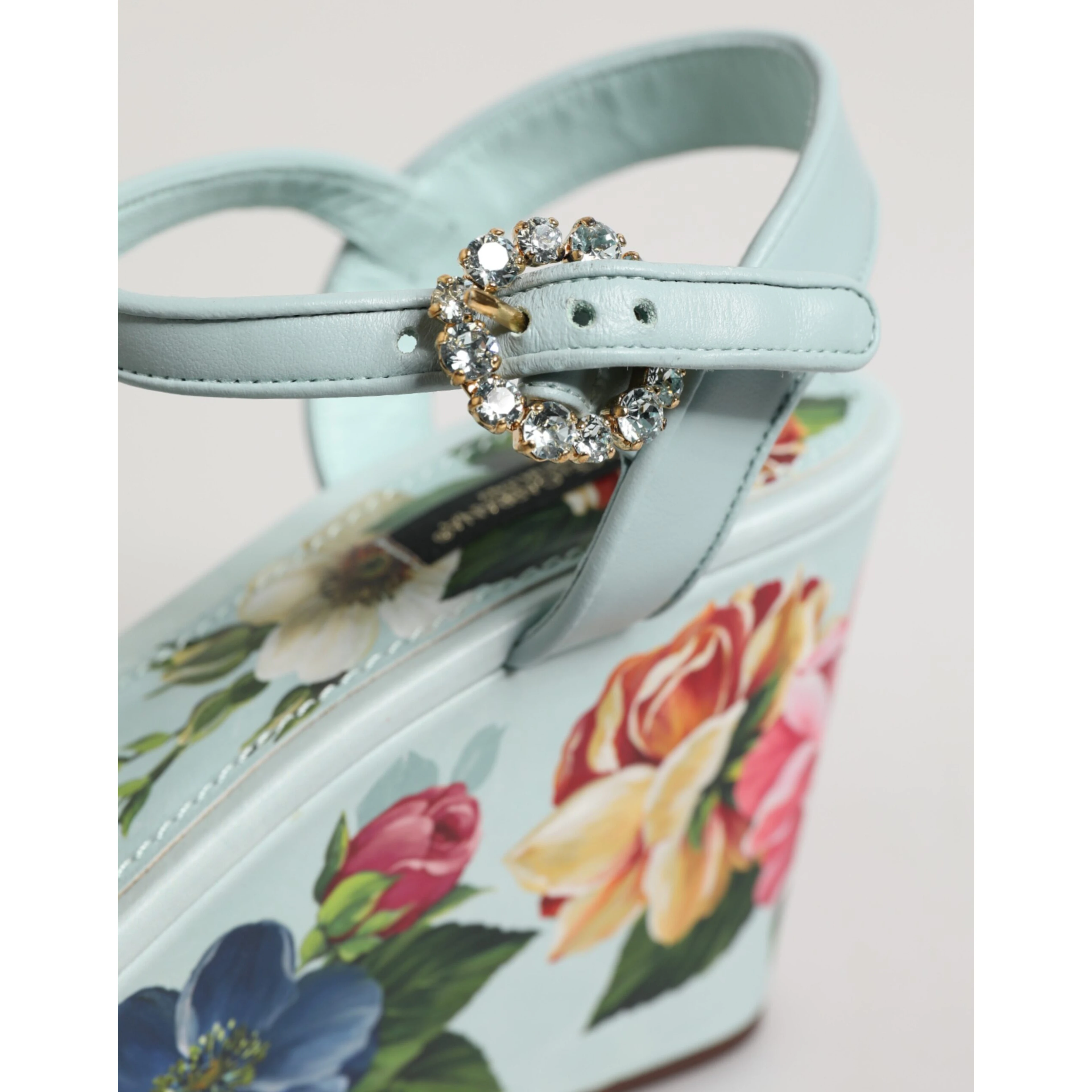 Green Floral Ankle Strap Wedge Sandals Shoes