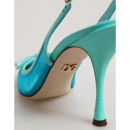 Blue Leather Mesh Heels Slingback Shoes