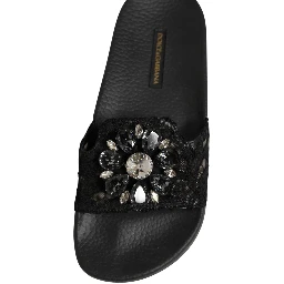 Black Devotion Matelassé Leather Slides Shoes