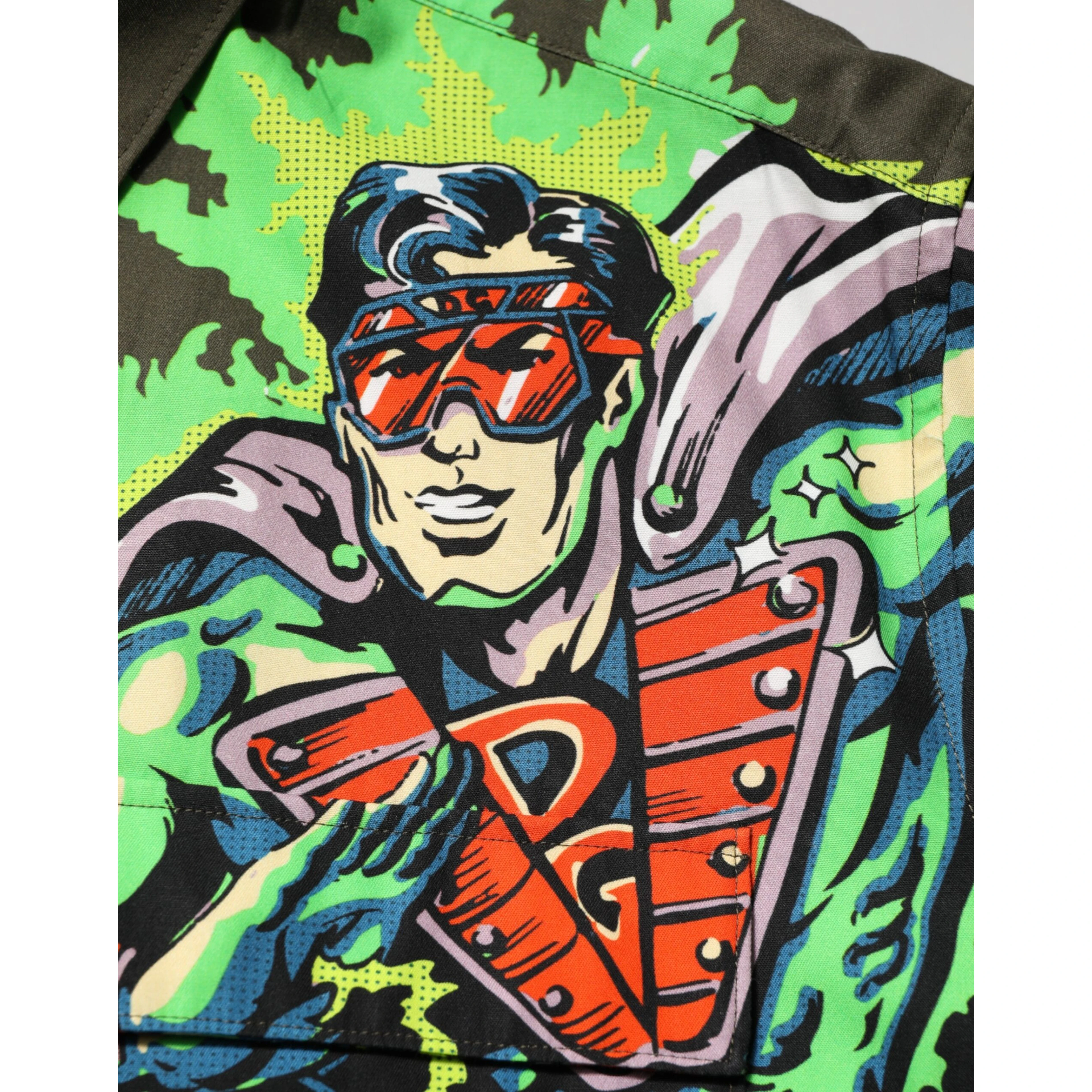 Brown Superhero Print Button Down Shirt