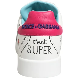 White Leather Graffiti Low Top Sneakers Shoes