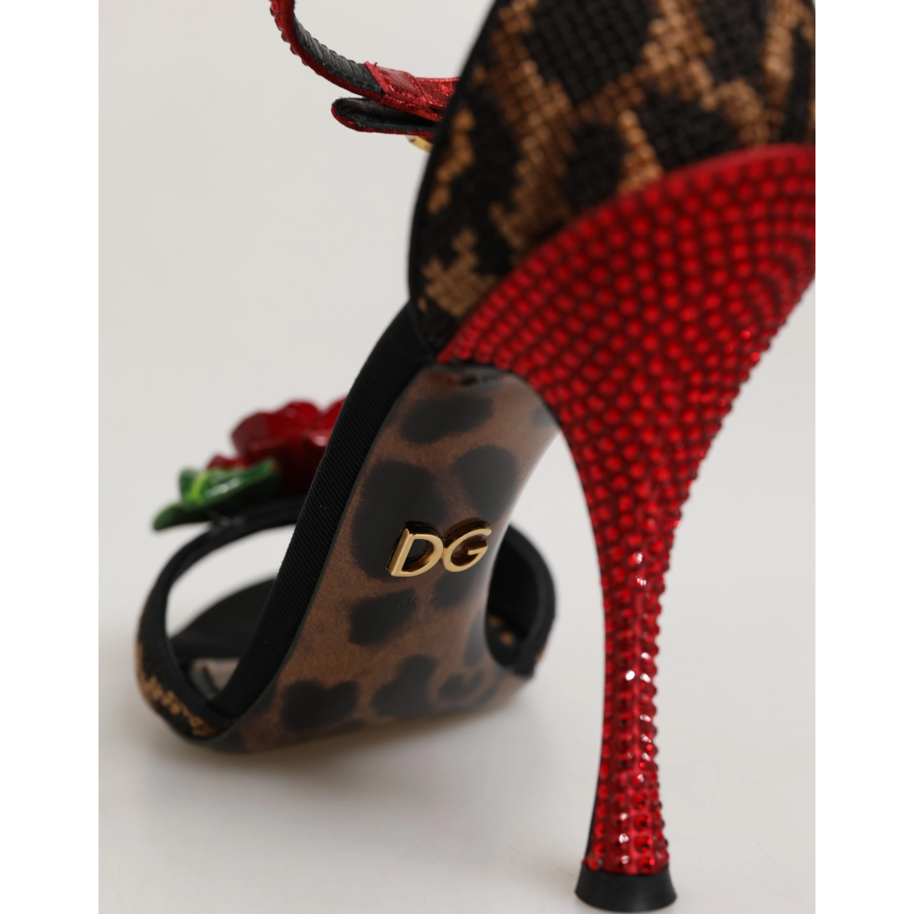 Brown Leopard Crystal Roses Sandals Shoes