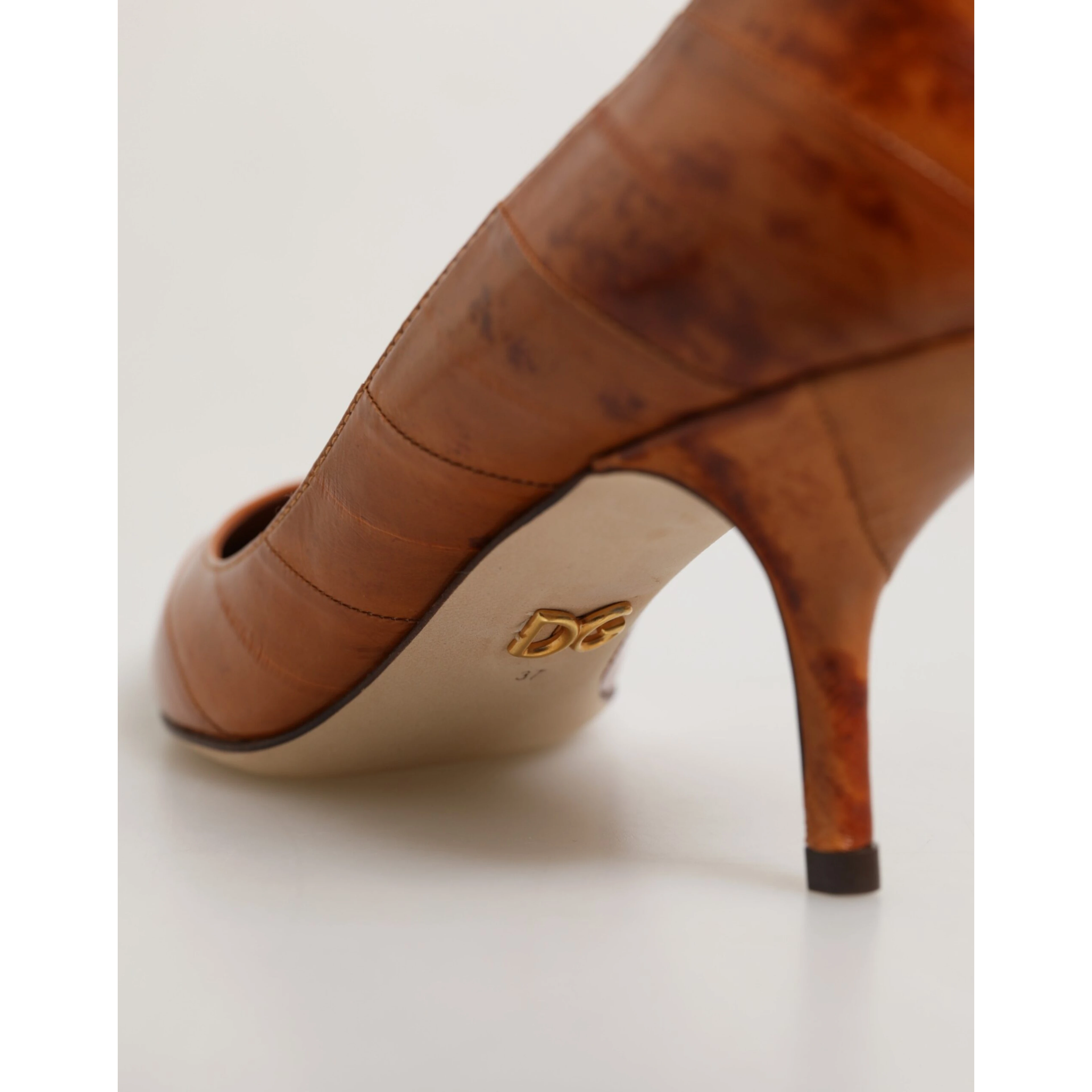 Brown Leather Kitten Heels Pumps Shoes