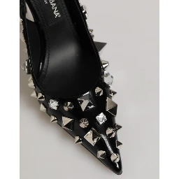 Black Studded Leather Heels Slingbacks Shoes