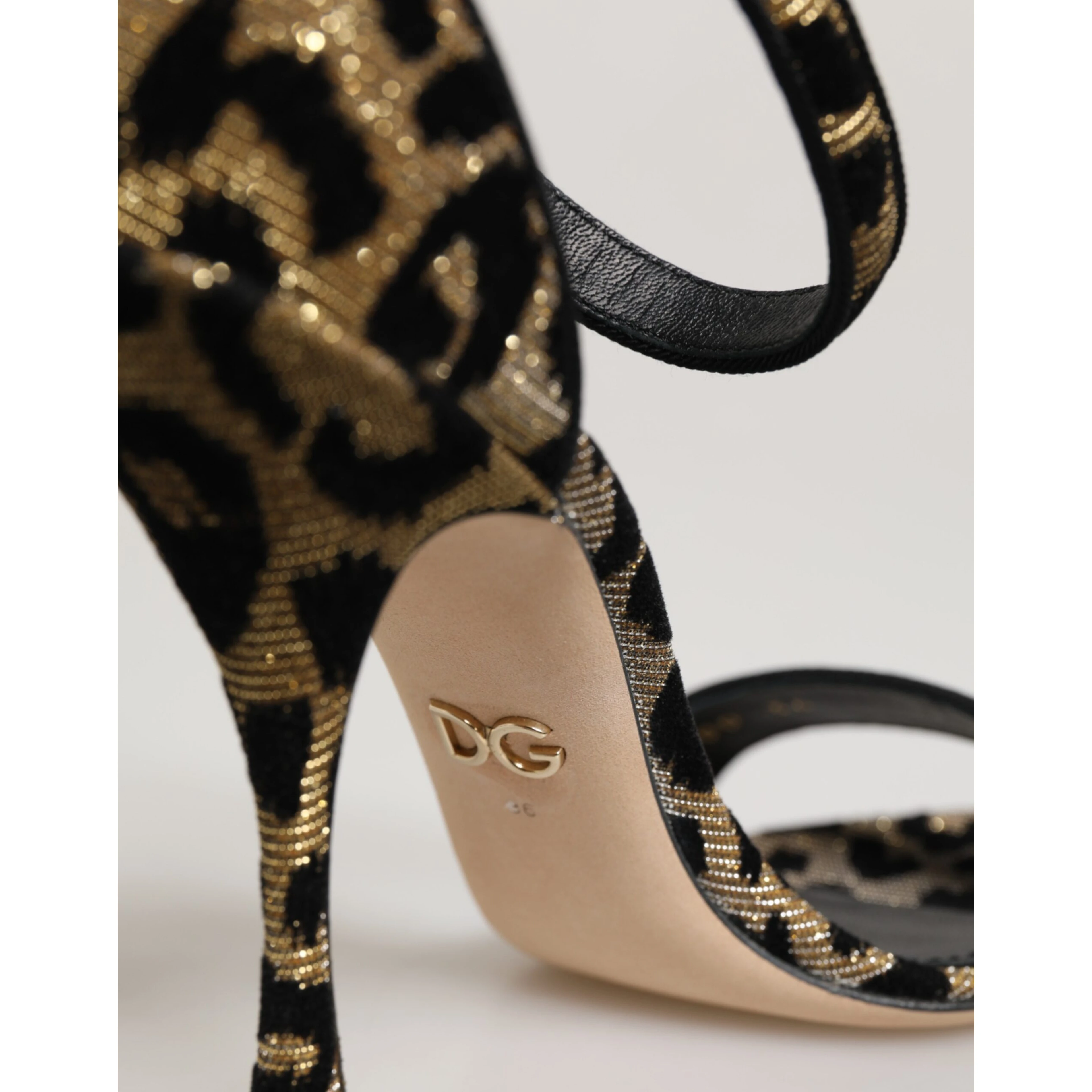 Gold Leopard Ankle Strap Heels Sandals Shoes