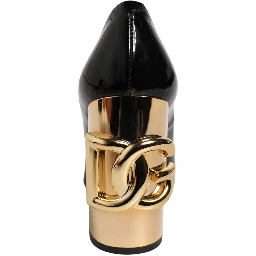 Black Gold Patent Leather Logo Heels Pumps Shoes