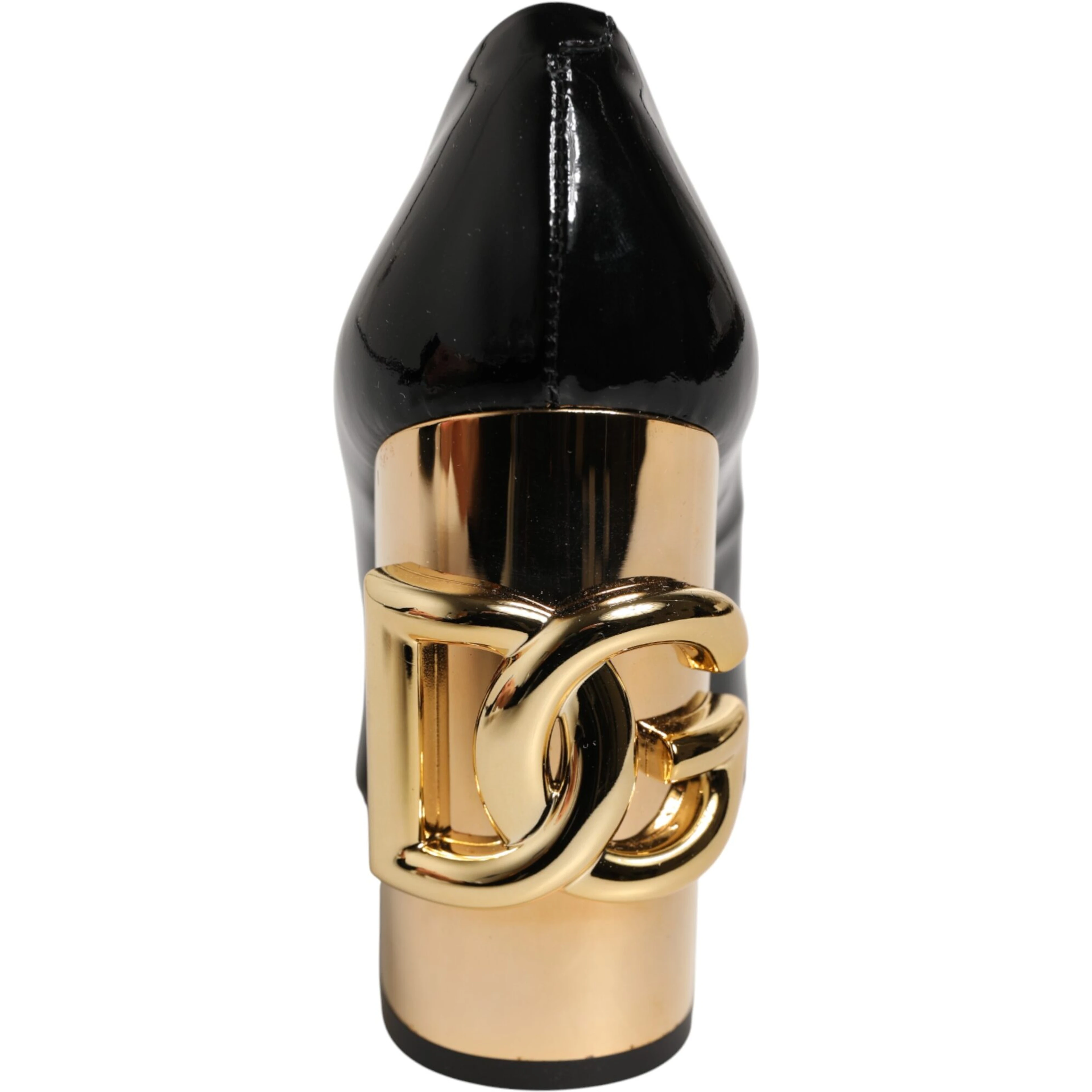 Black Gold Patent Leather Logo Heels Pumps Shoes