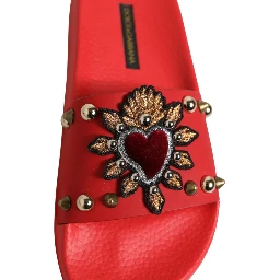 Red Sacred Heart Stud Slides Beachwear Shoes