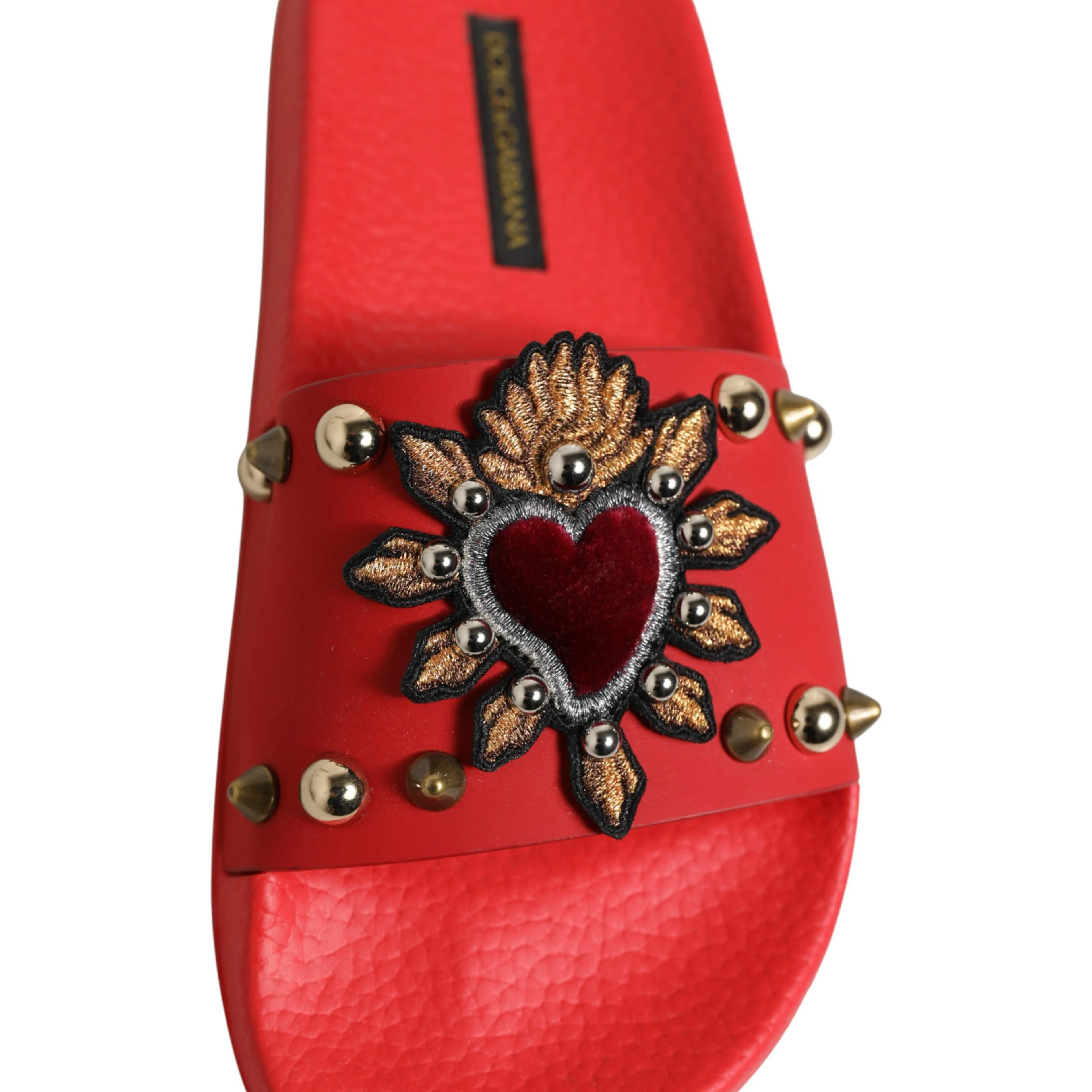 Red Sacred Heart Stud Slides Beachwear Shoes