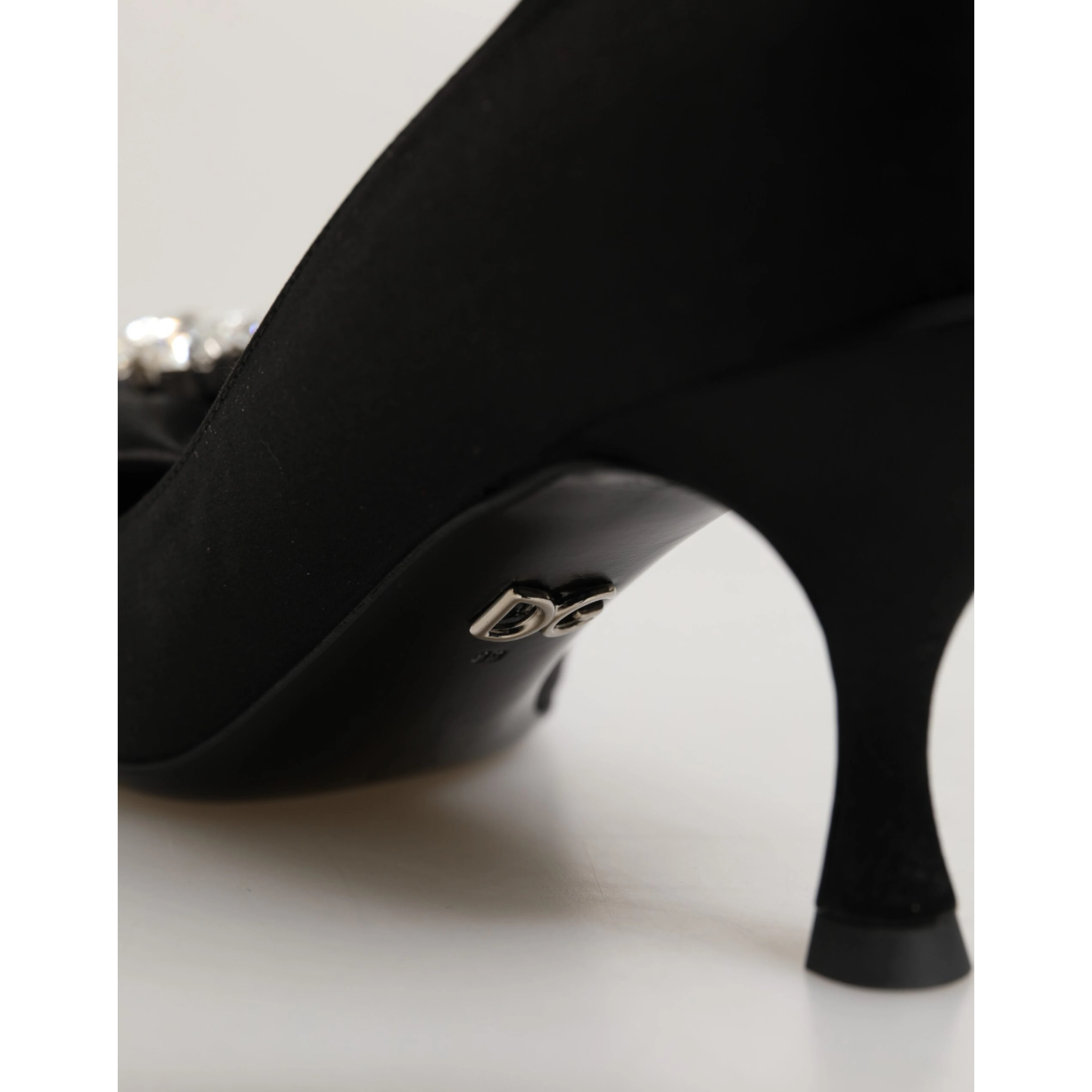 Black Satin Bow Crystal Embellishment Pumps Shoes
