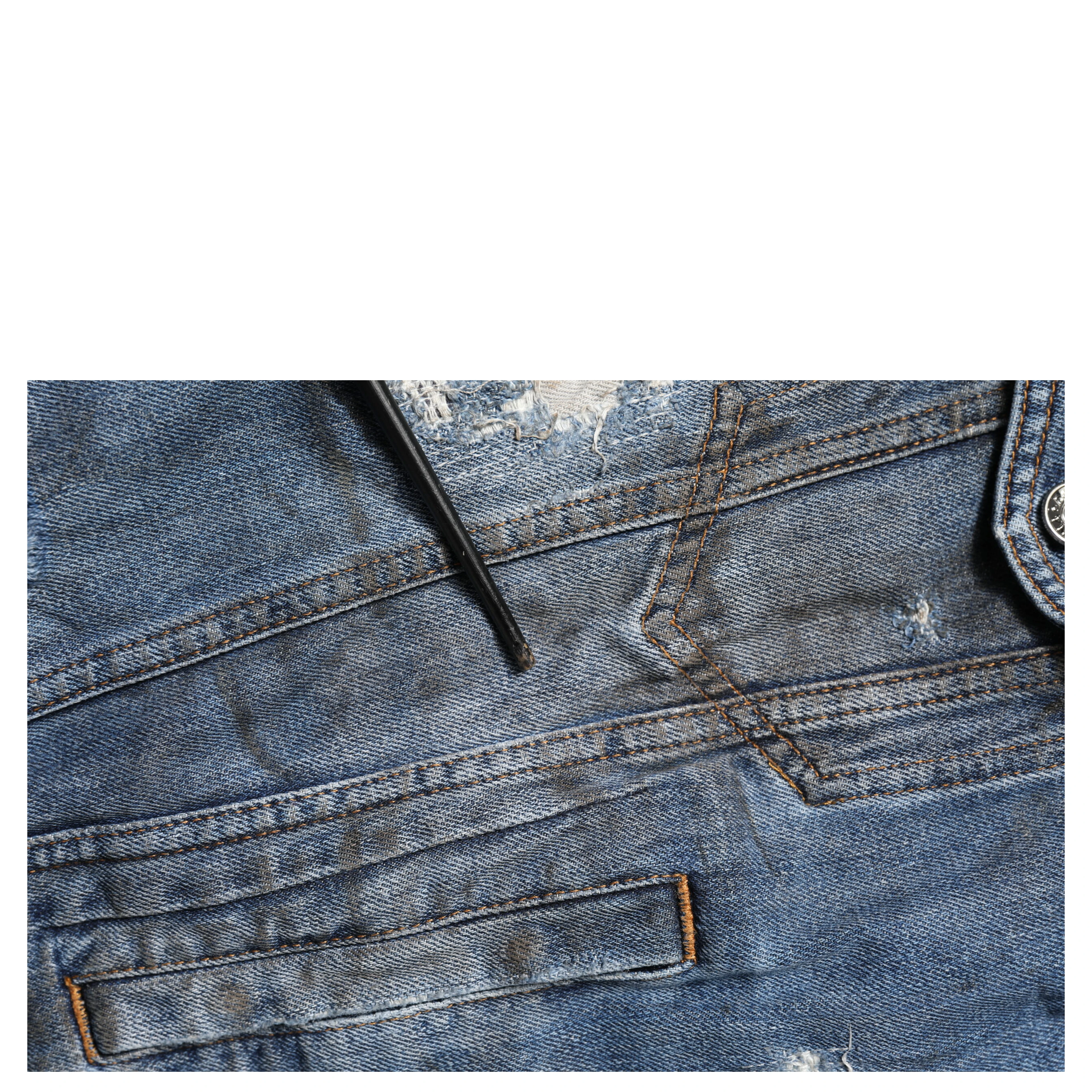 Blue Cotton Tattered Denim Blouson Jacket