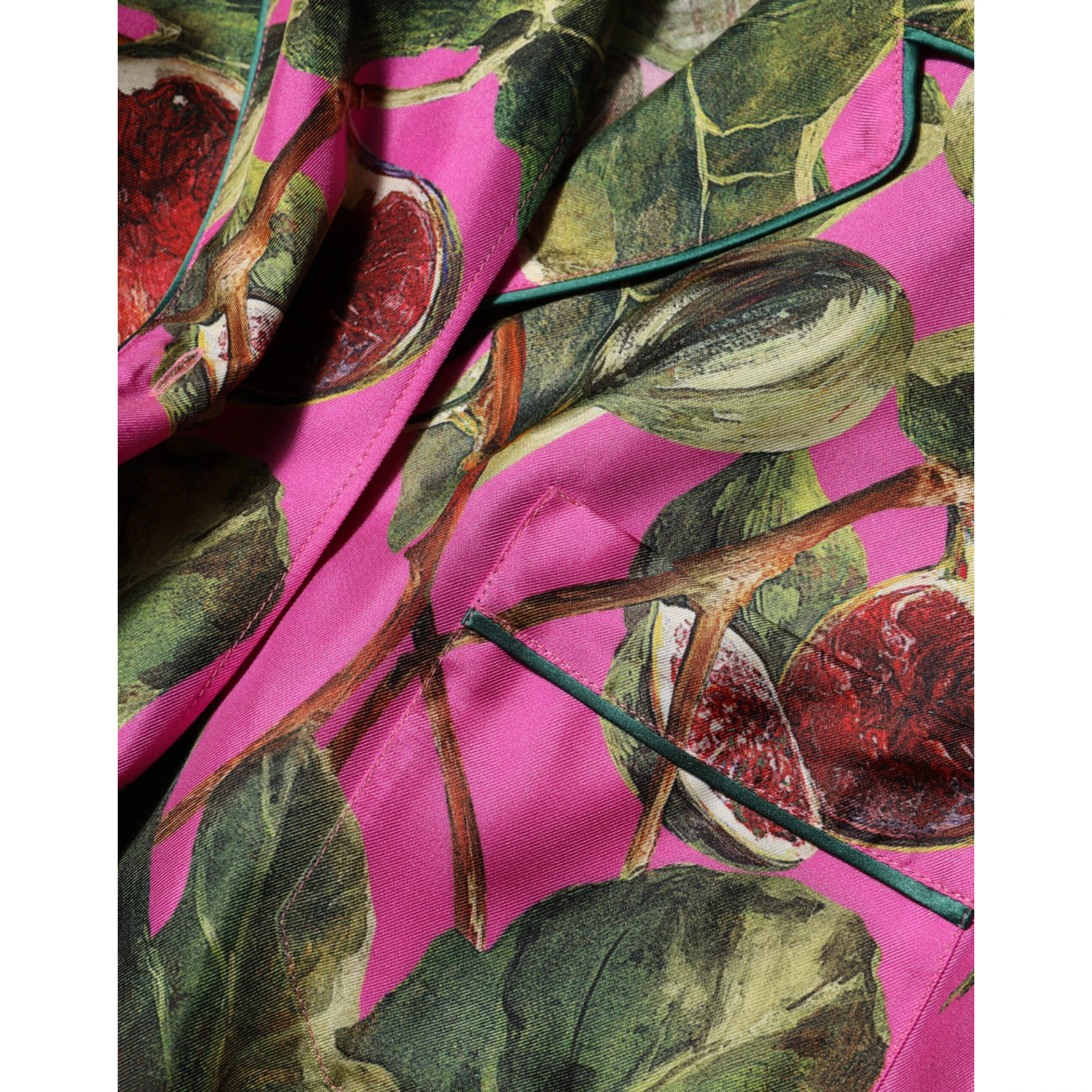 Hot Pink Fig Printed Silk Shirt Blouse Top