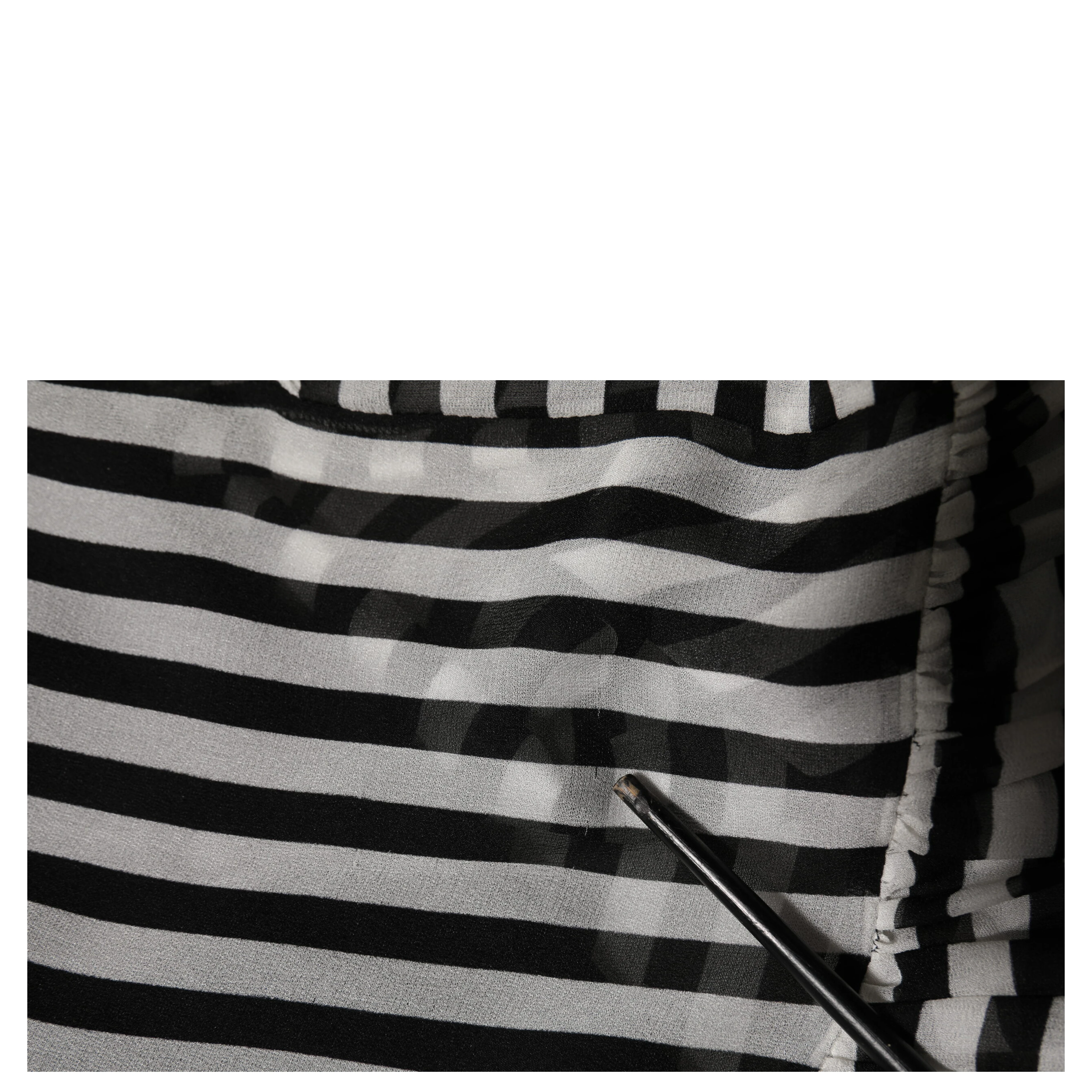 Black White Stripes Silk V-neck Midi Dress