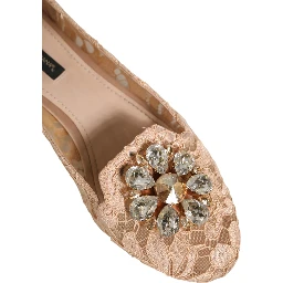 Beige Taormina Lace Crystals Flats Shoes